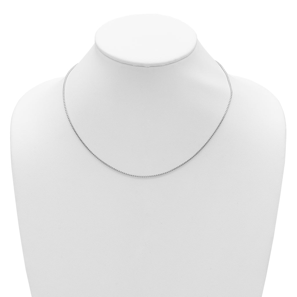 Sterling Silver Rh-plated 1.3mm Round Box 1in+1in Adj. Chain