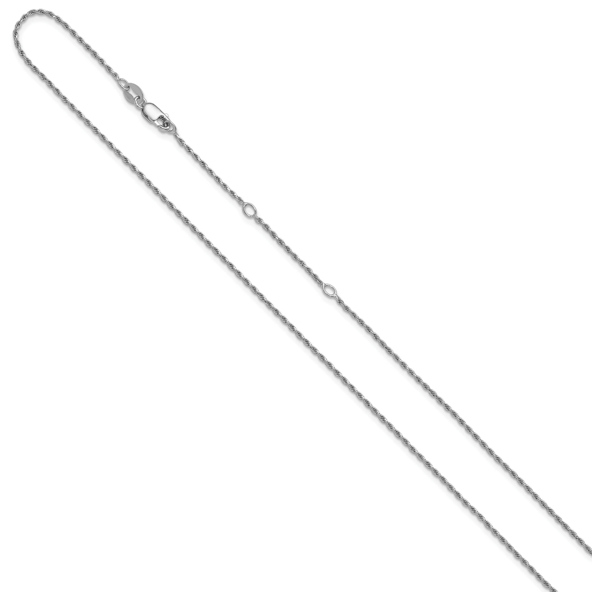 Sterling Silver RH-plt 1.2mm D/C Rope 1in+1in Adjustable Chain Secondary image