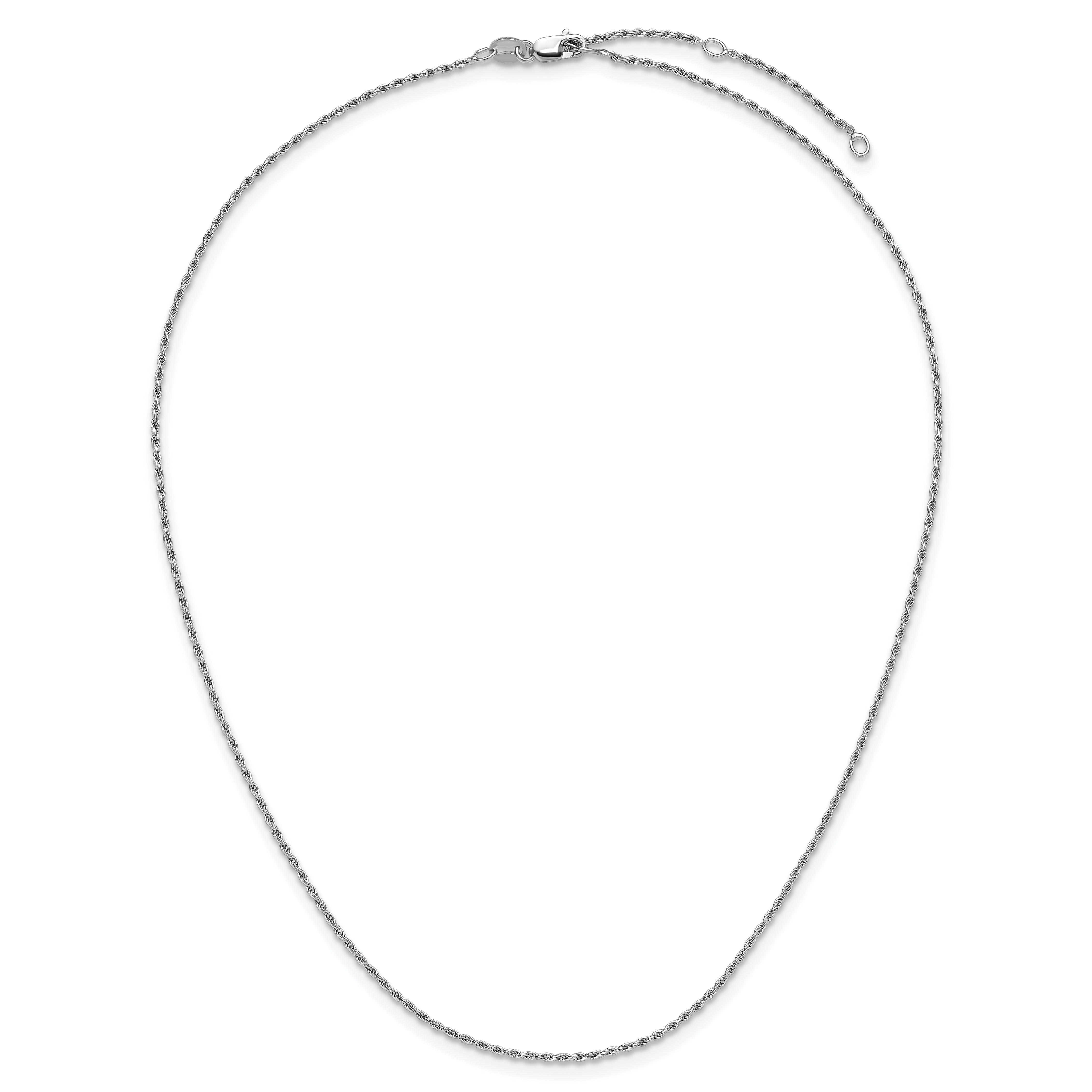 Sterling Silver RH-plt 1.2mm D/C Rope 1in+1in Adjustable Chain