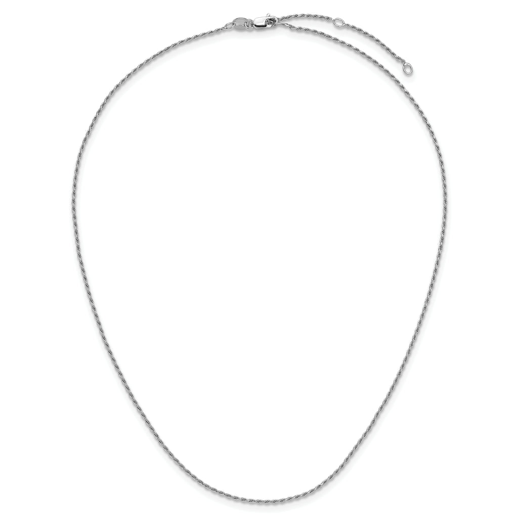 Sterling Silver RH-plt 1.2mm D/C Rope 1in+1in Adjustable Chain