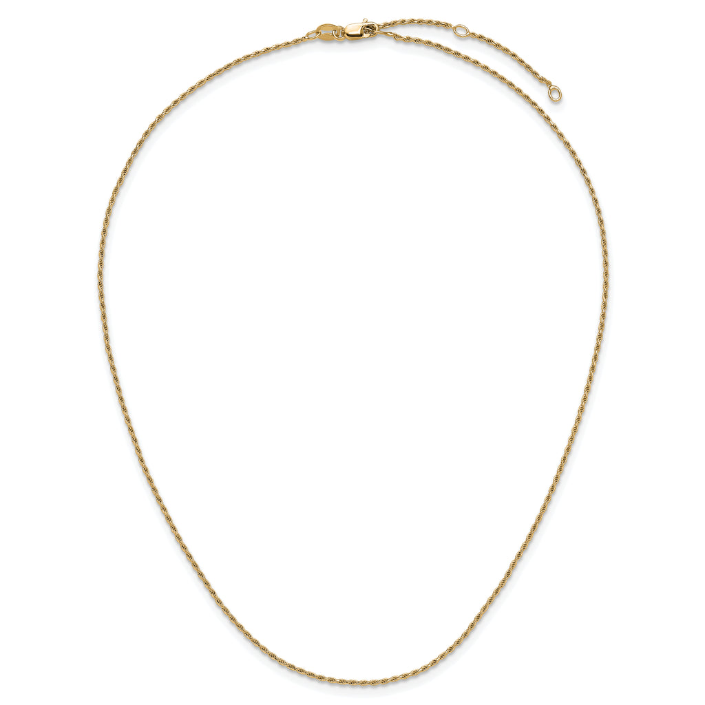 Sterling Silver Gold-plated 1.2mm D/C Rope 1in+1in Adjustable Chai