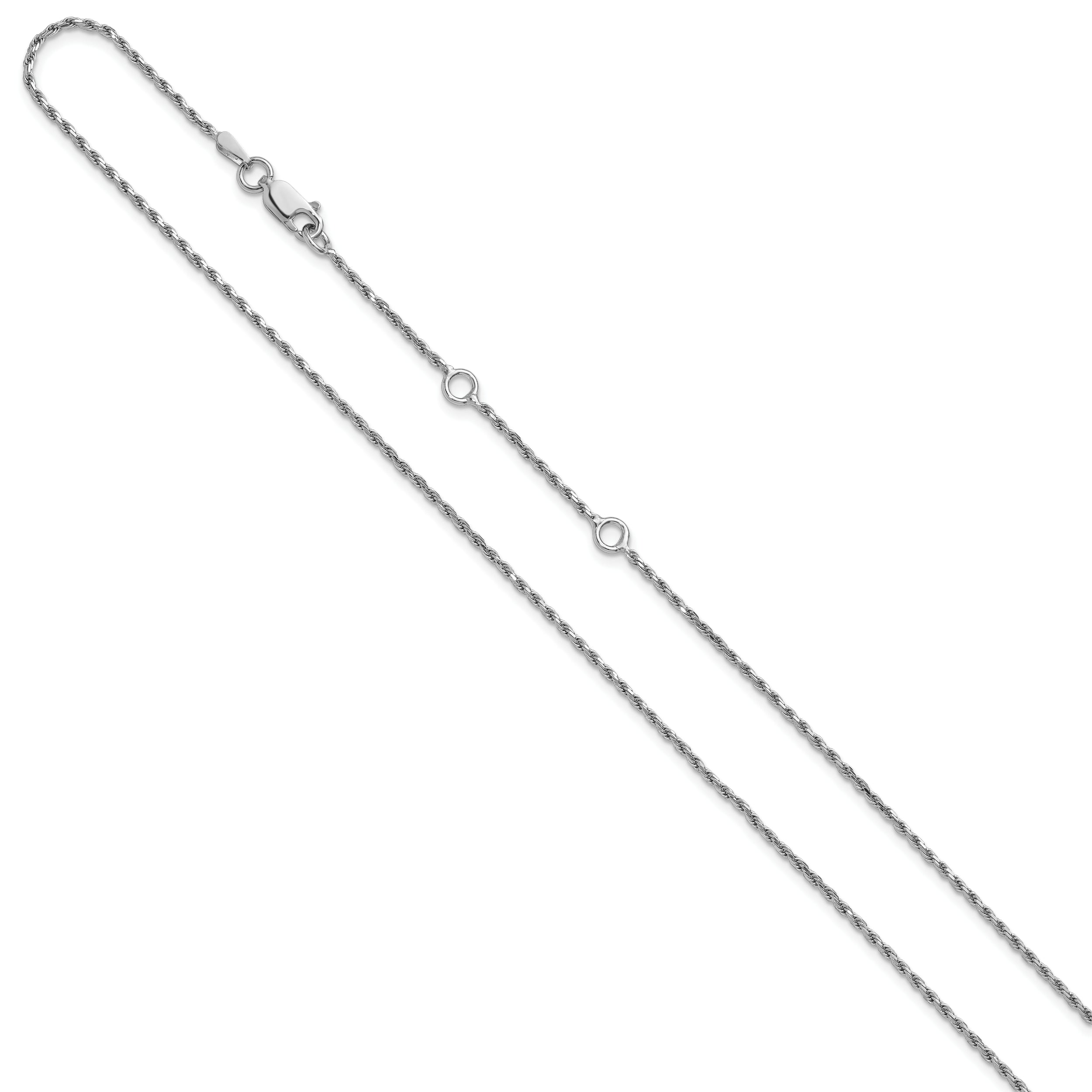 Sterling Silver RH-plt 1.4mm D/C Rope 1in+1in Adjustable Chain