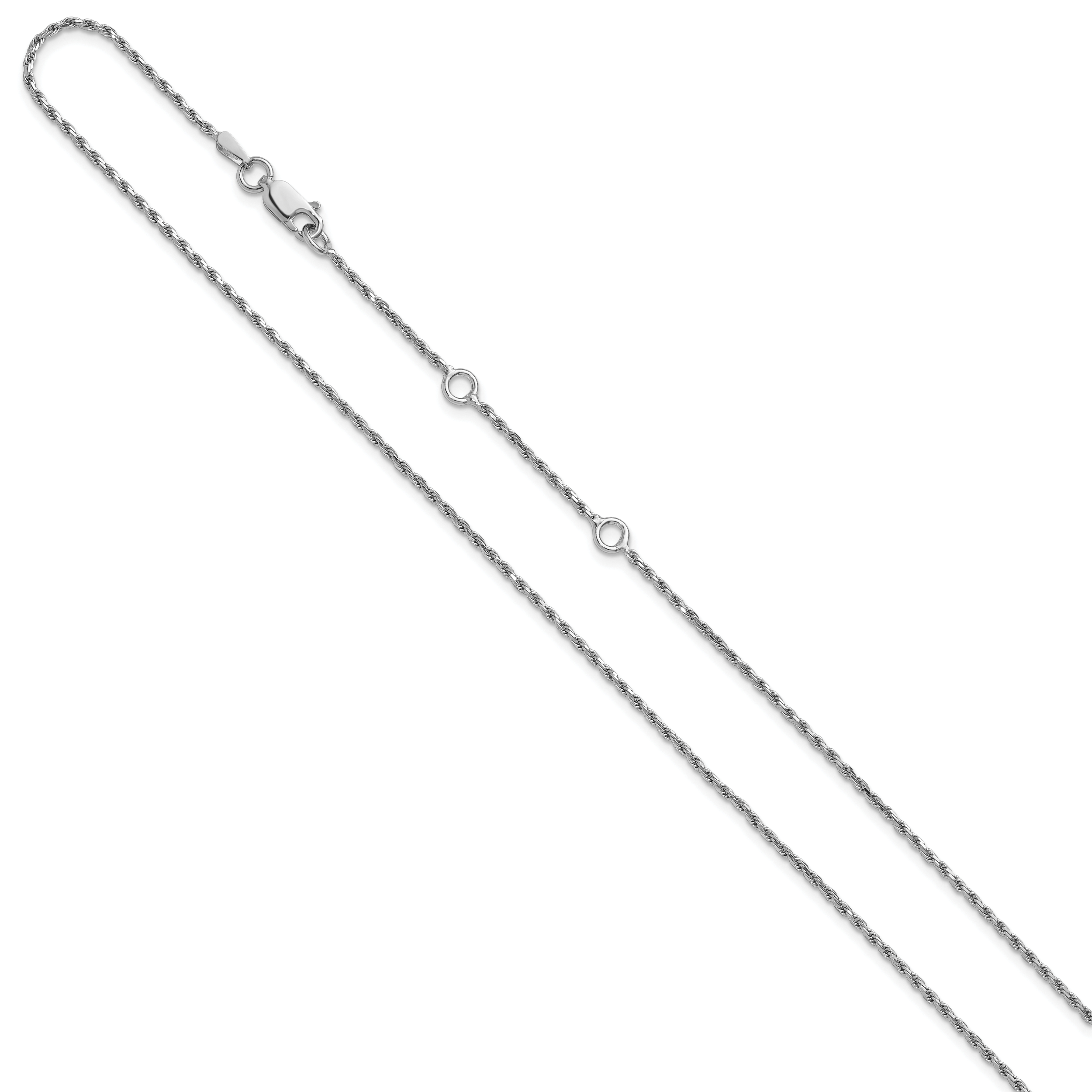 Sterling Silver RH-plt 1.4mm D/C Rope 1in+1in Adjustable Chain Secondary image