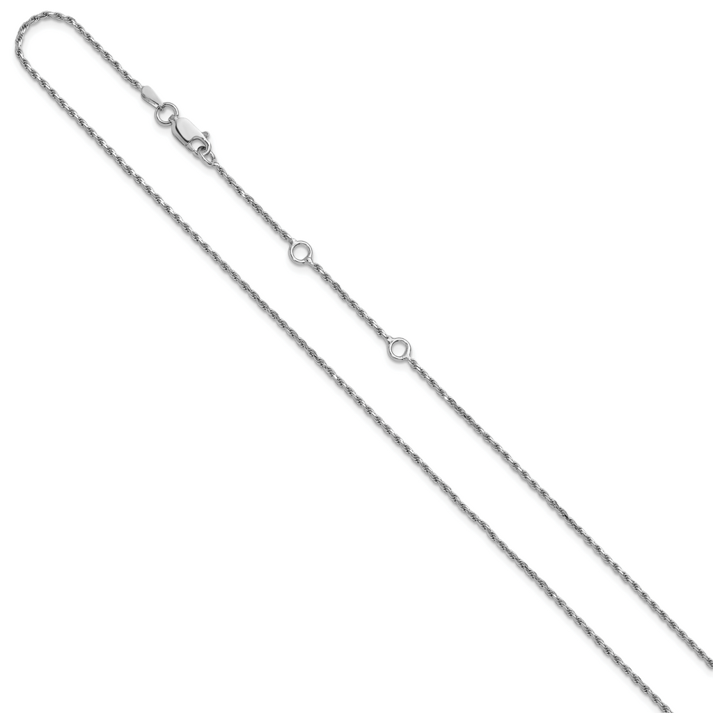 Sterling Silver RH-plt 1.4mm D/C Rope 1in+1in Adjustable Chain