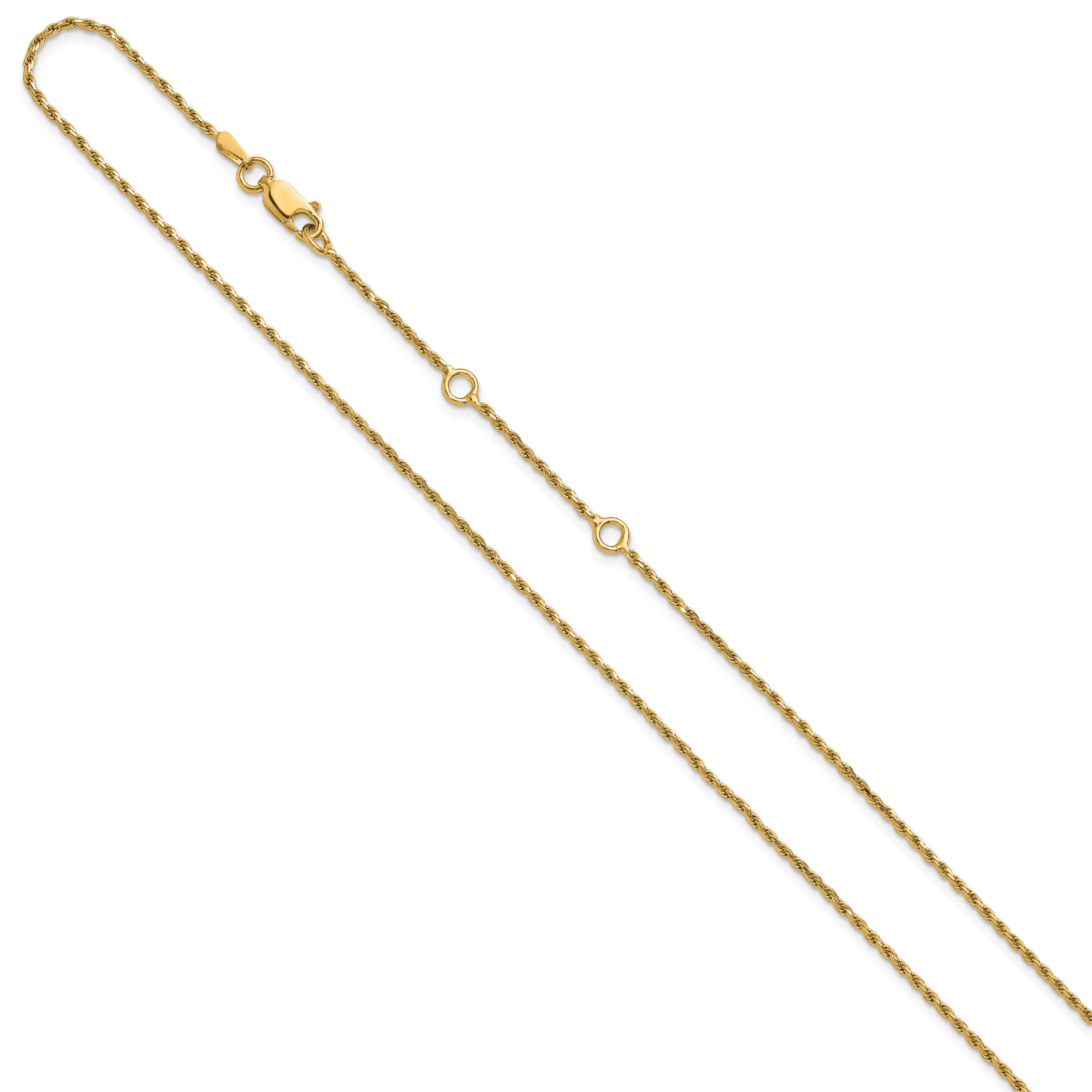 Sterling Silver Gold-plated 1.4mm D/C Rope 1in+1in Adjustable Chai Secondary image