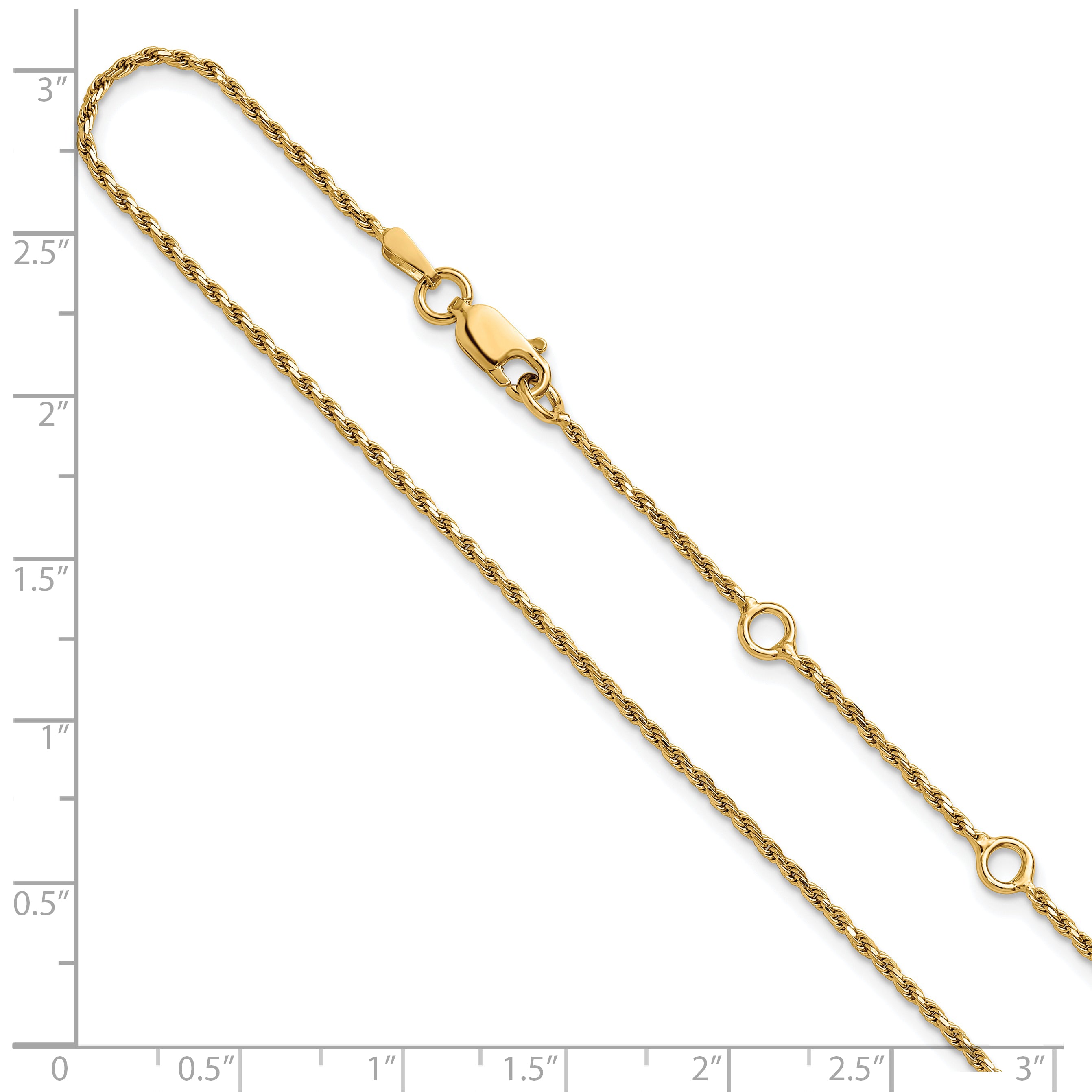 Sterling Silver Gold-plated 1.4mm D/C Rope 1in+1in Adjustable Chai