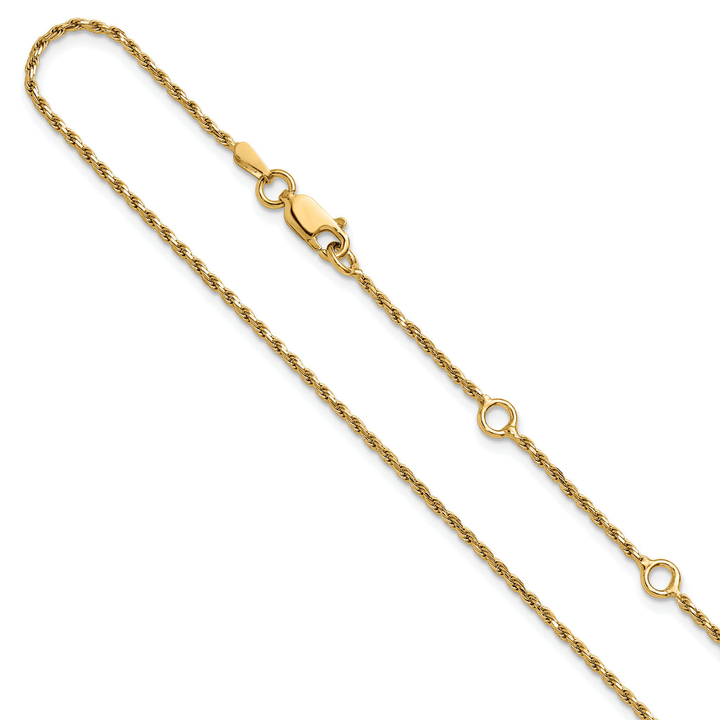 Sterling Silver Gold-plated 1.4mm D/C Rope 1in+1in Adjustable Chai