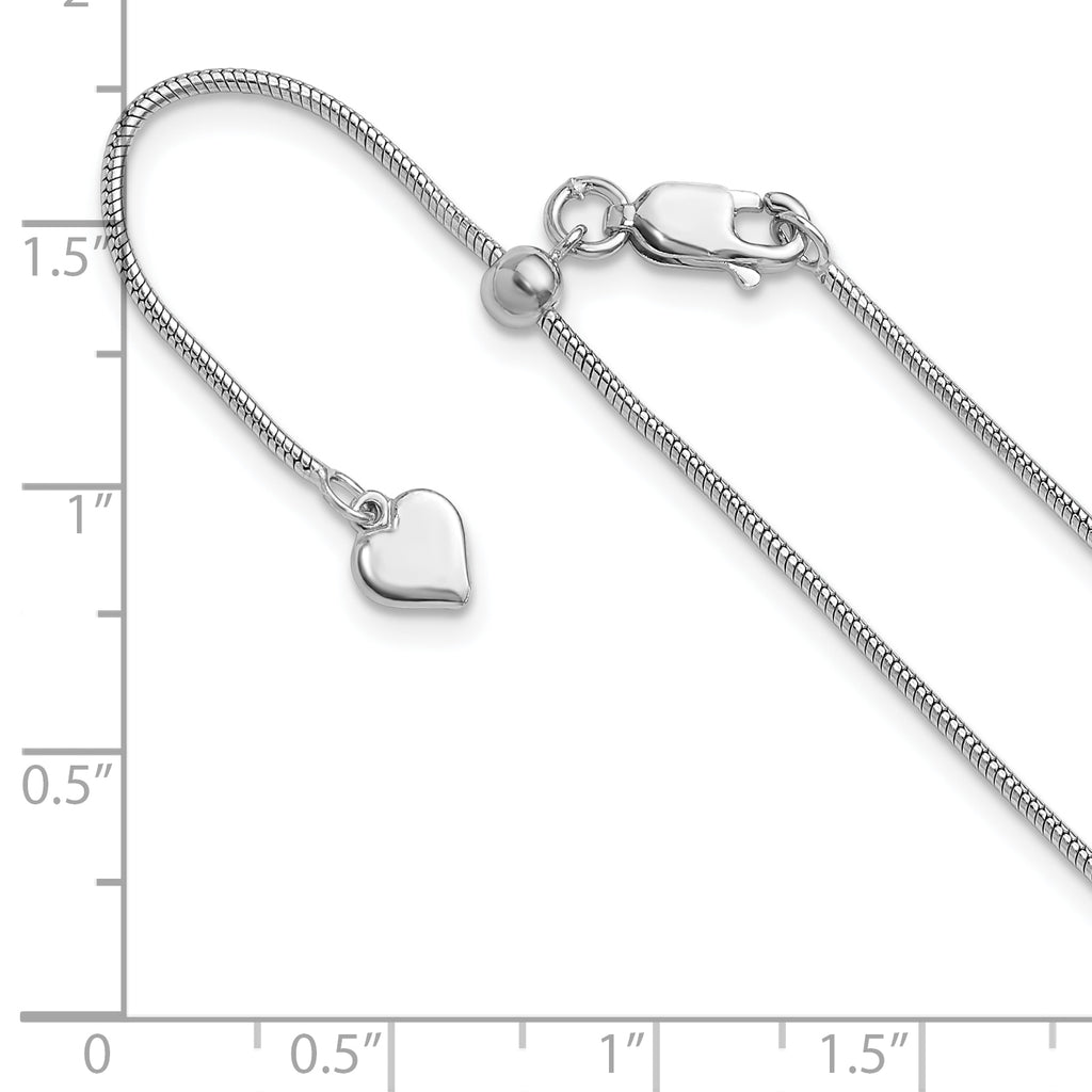 Sterling Silver RH-plated Adjustable 1.1mm Snake Chain