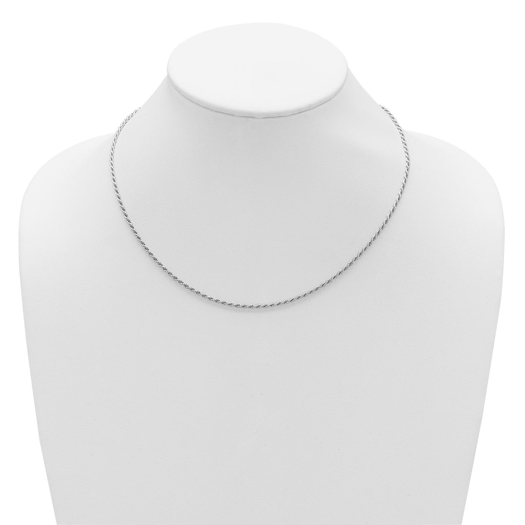 Sterling Silver RH-plt 2mm D/C Rope 1in+1in Adjustable Chain