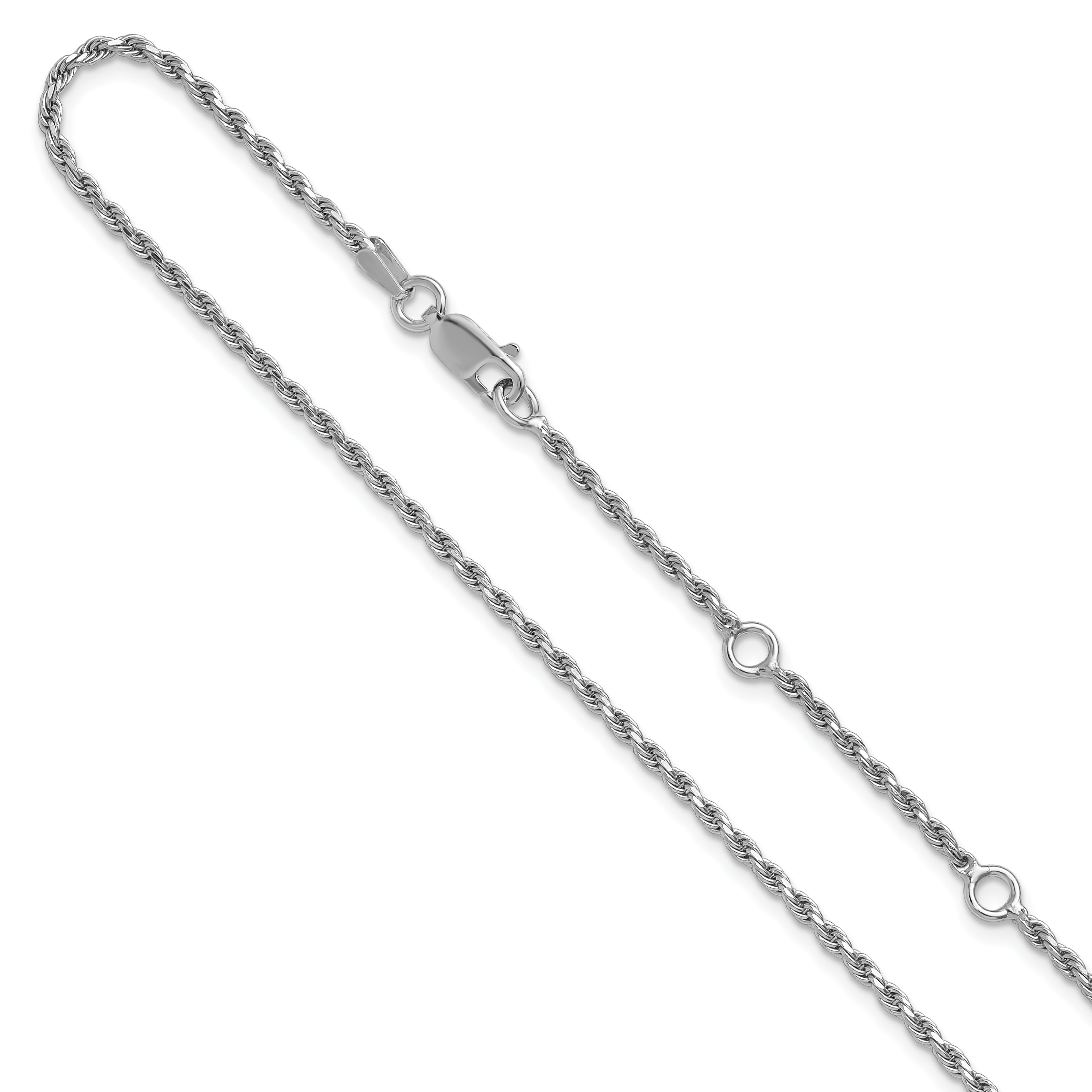 Sterling Silver RH-plt 2mm D/C Rope 1in+1in Adjustable Chain Main image