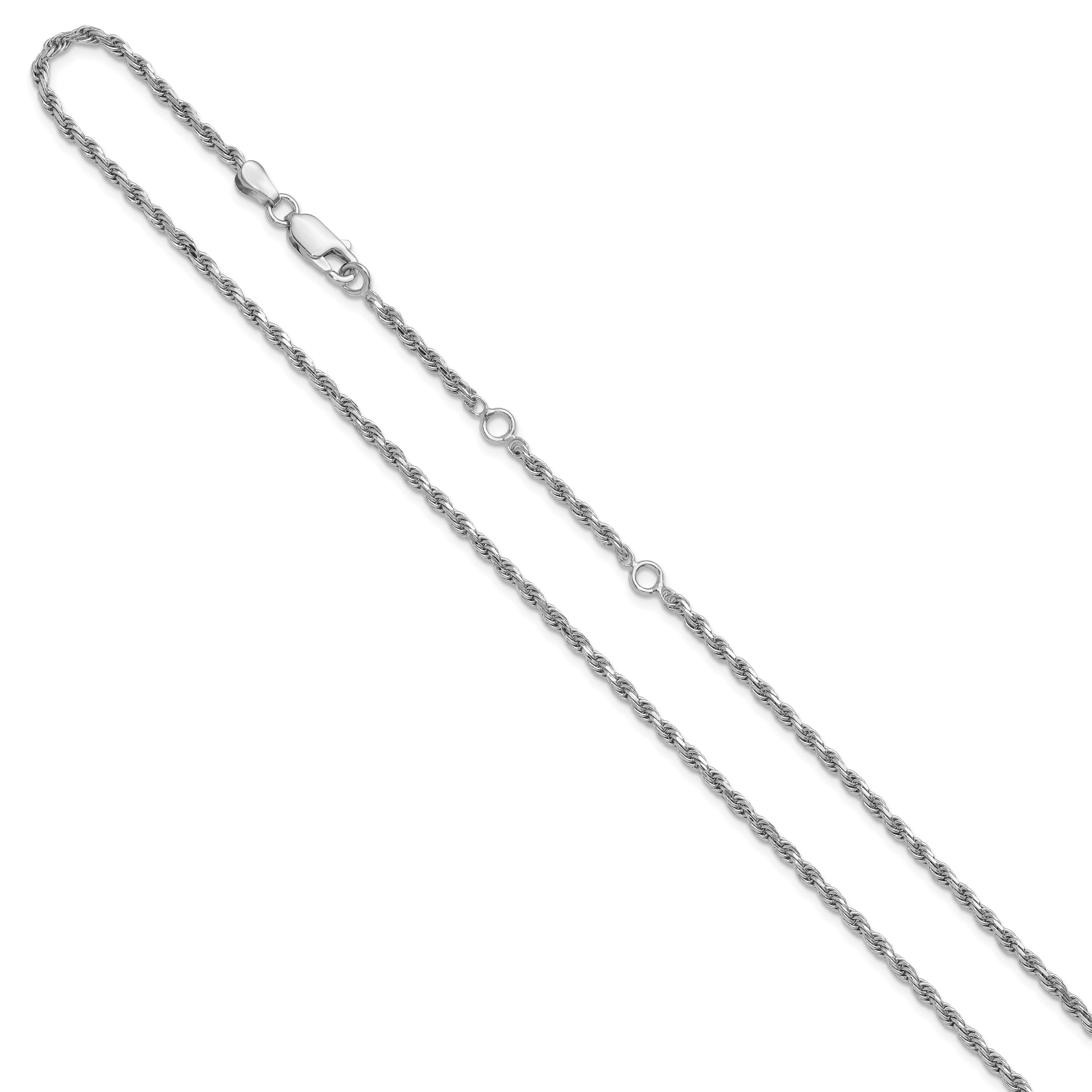 Sterling Silver RH-plt 2.2mm D/C Rope 1in+1in Adjustable Chain