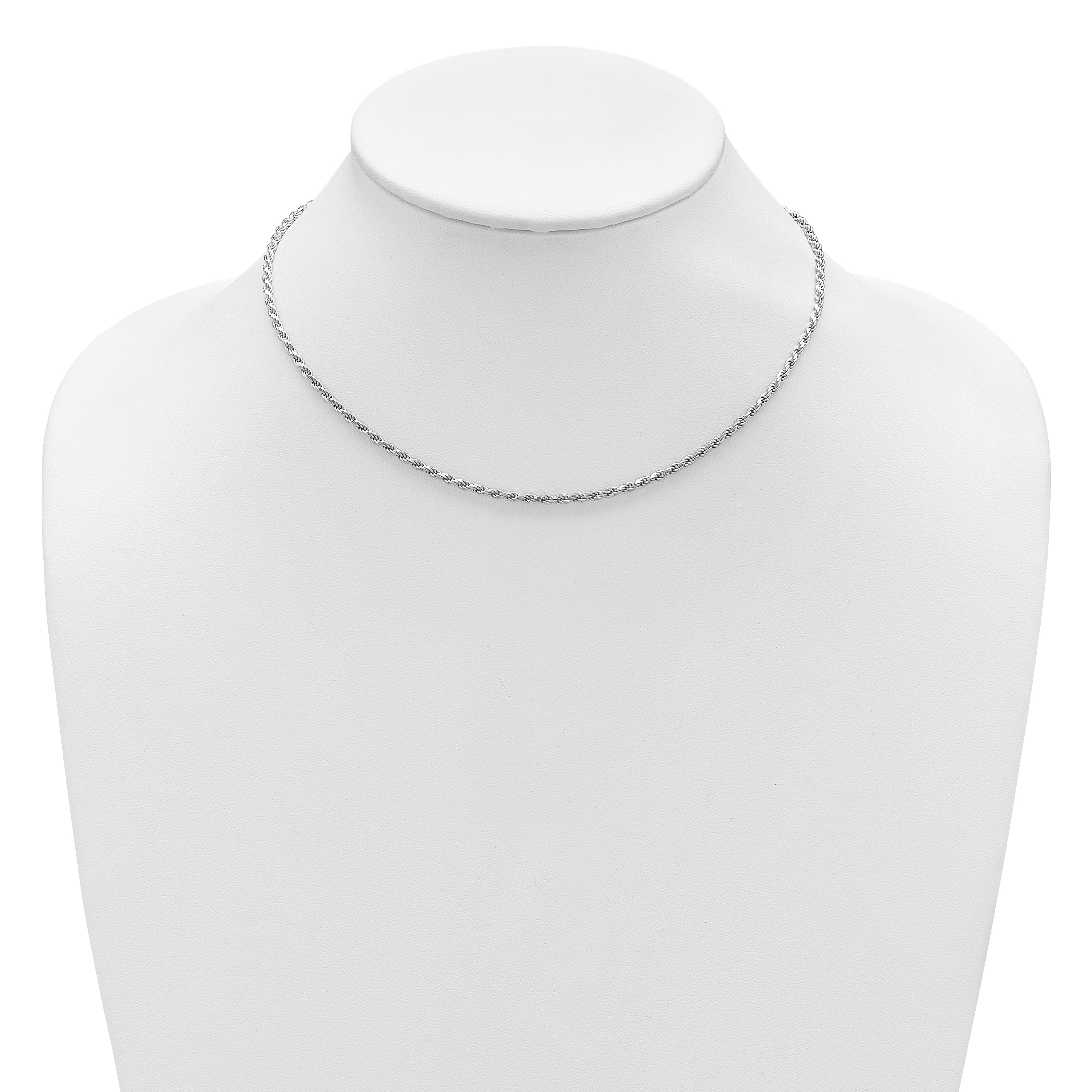 Sterling Silver RH-plt 2.2mm D/C Rope 1in+1in Adjustable Chain
