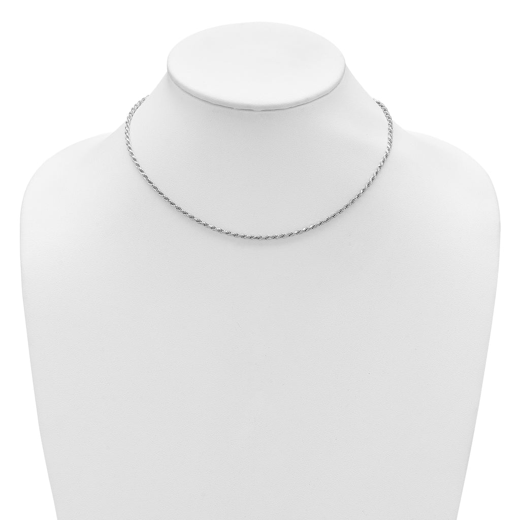 Sterling Silver RH-plt 2.2mm D/C Rope 1in+1in Adjustable Chain
