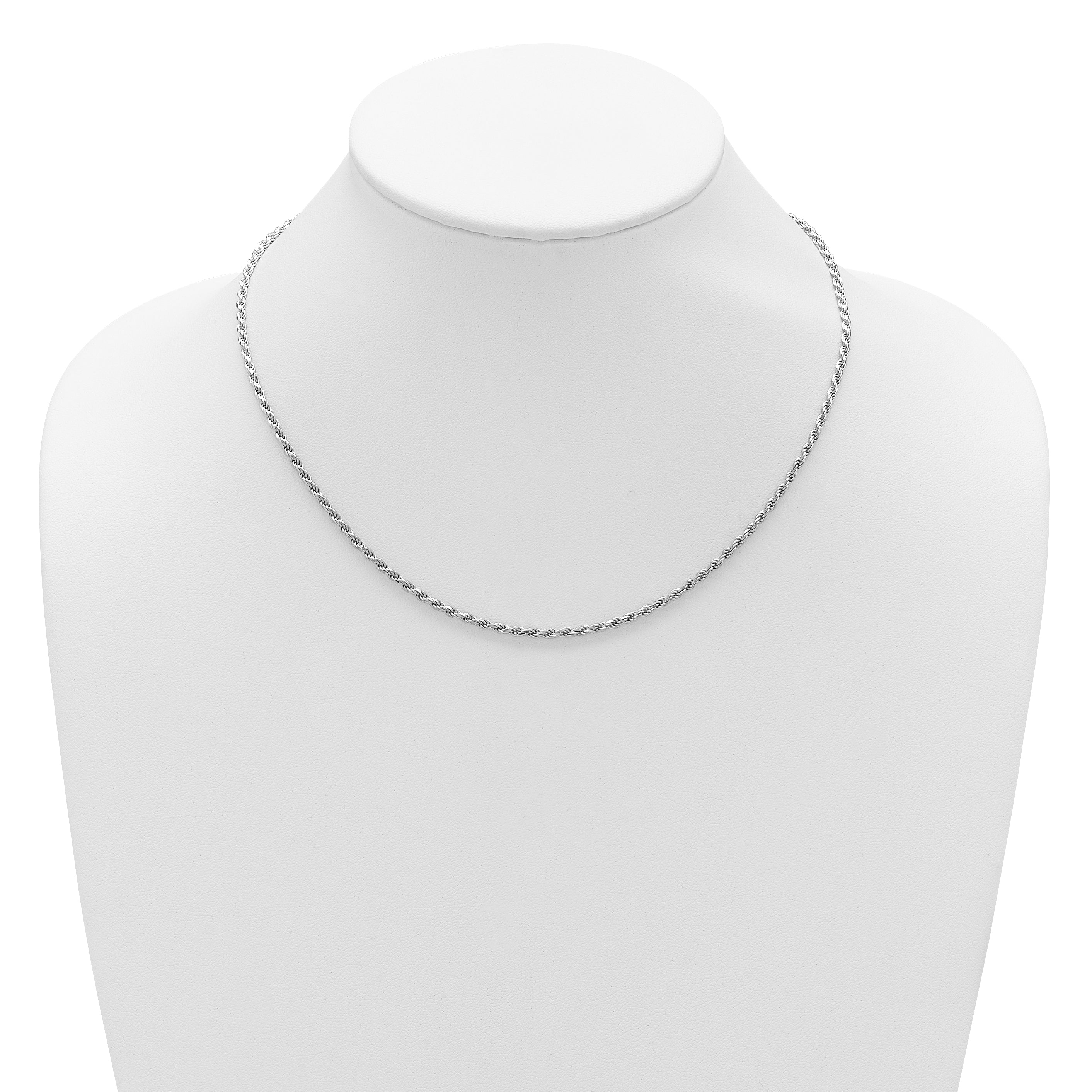 Sterling Silver RH-plt 2.2mm D/C Rope 1in+1in Adjustable Chain