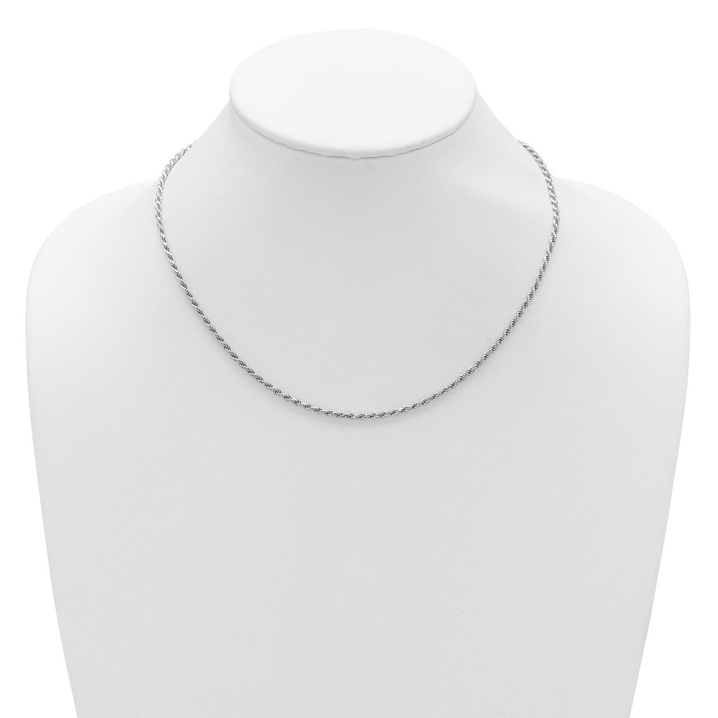 Sterling Silver RH-plt 2.2mm D/C Rope 1in+1in Adjustable Chain