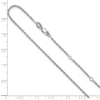 Sterling Silver RH-plt 1.35mm Loose Rope 1in+1in Adjustable Chain