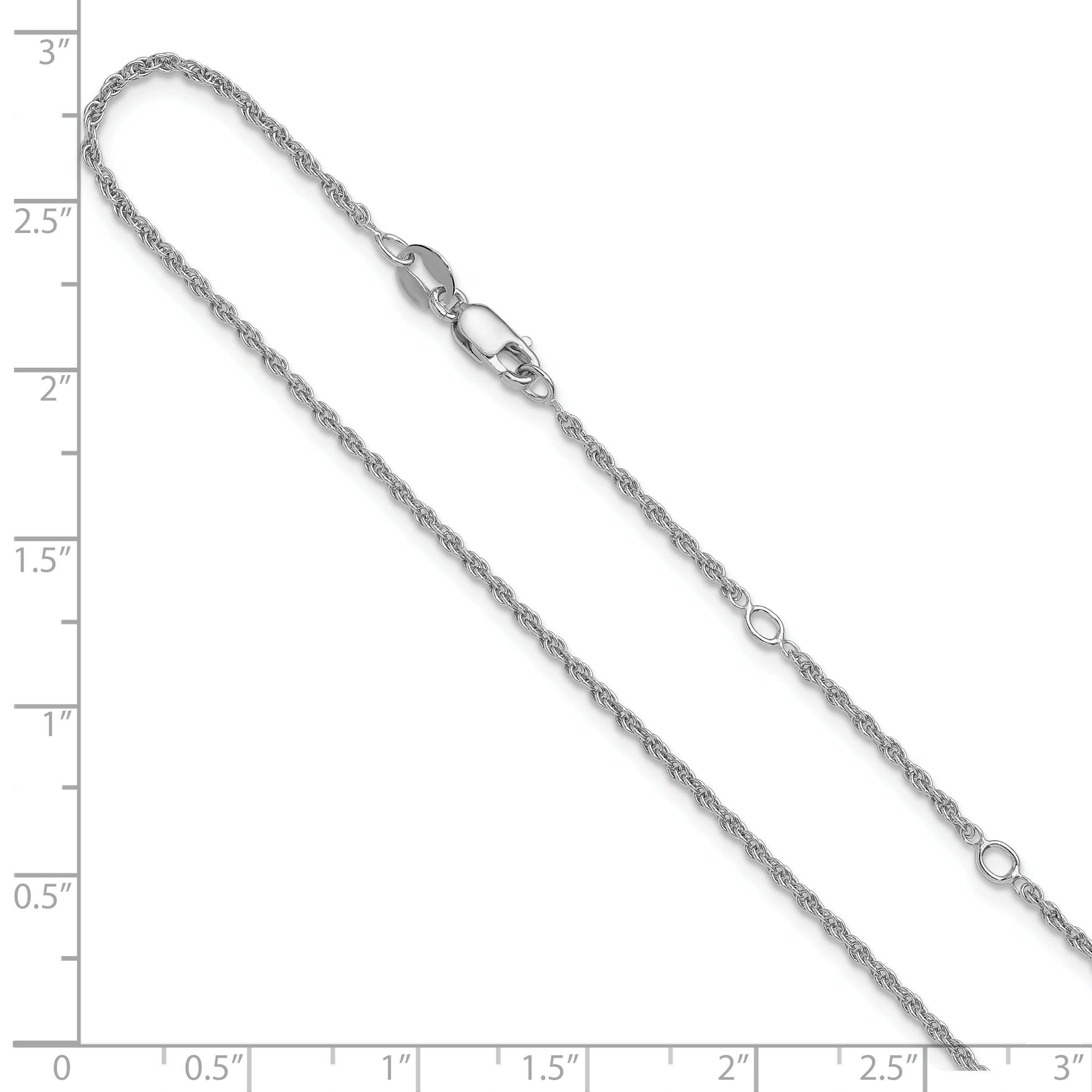 Sterling Silver RH-plt 1.35mm Loose Rope 1in+1in Adjustable Chain