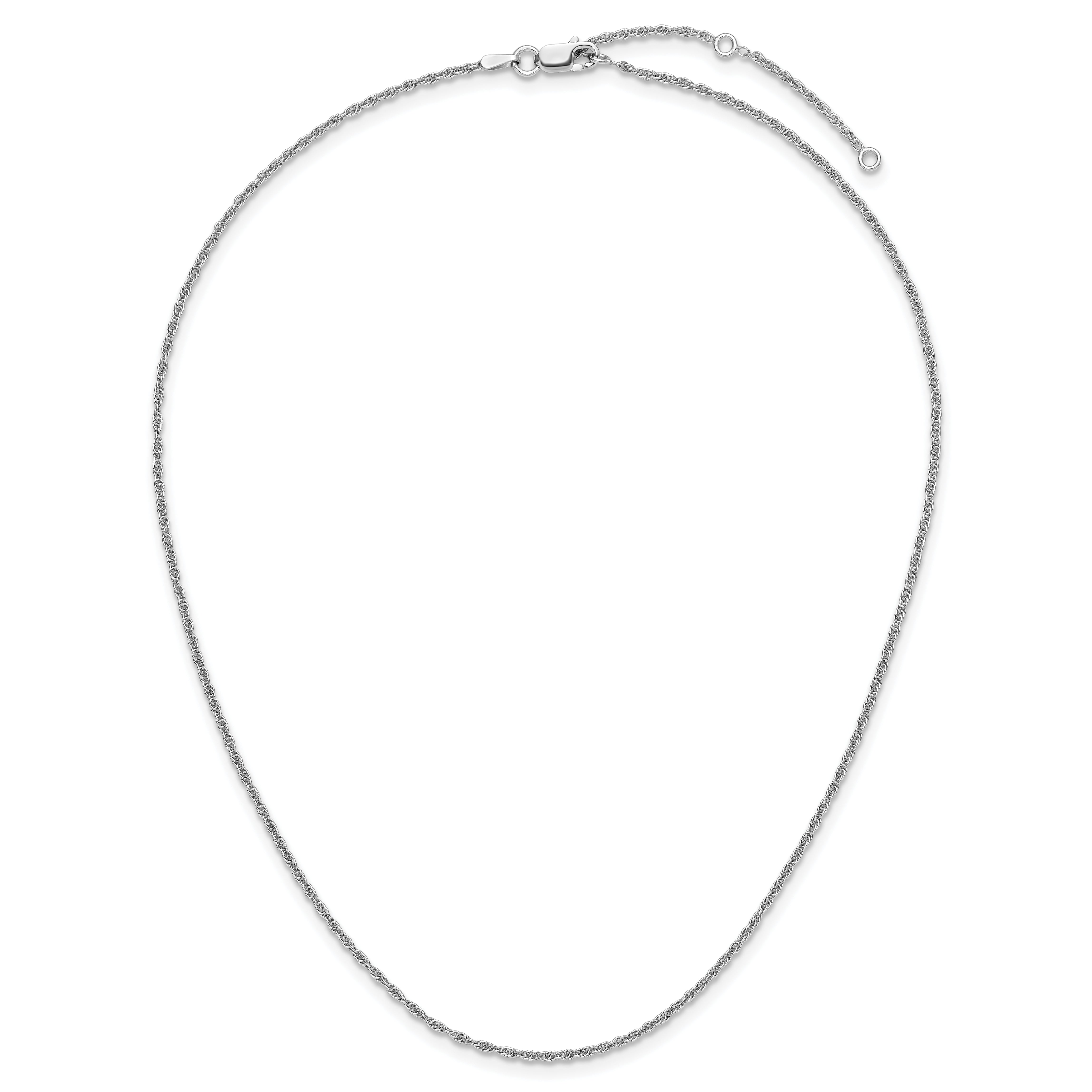 Sterling Silver RH-plt 1.55mm Loose Rope 1in+1in Adjustable Chain