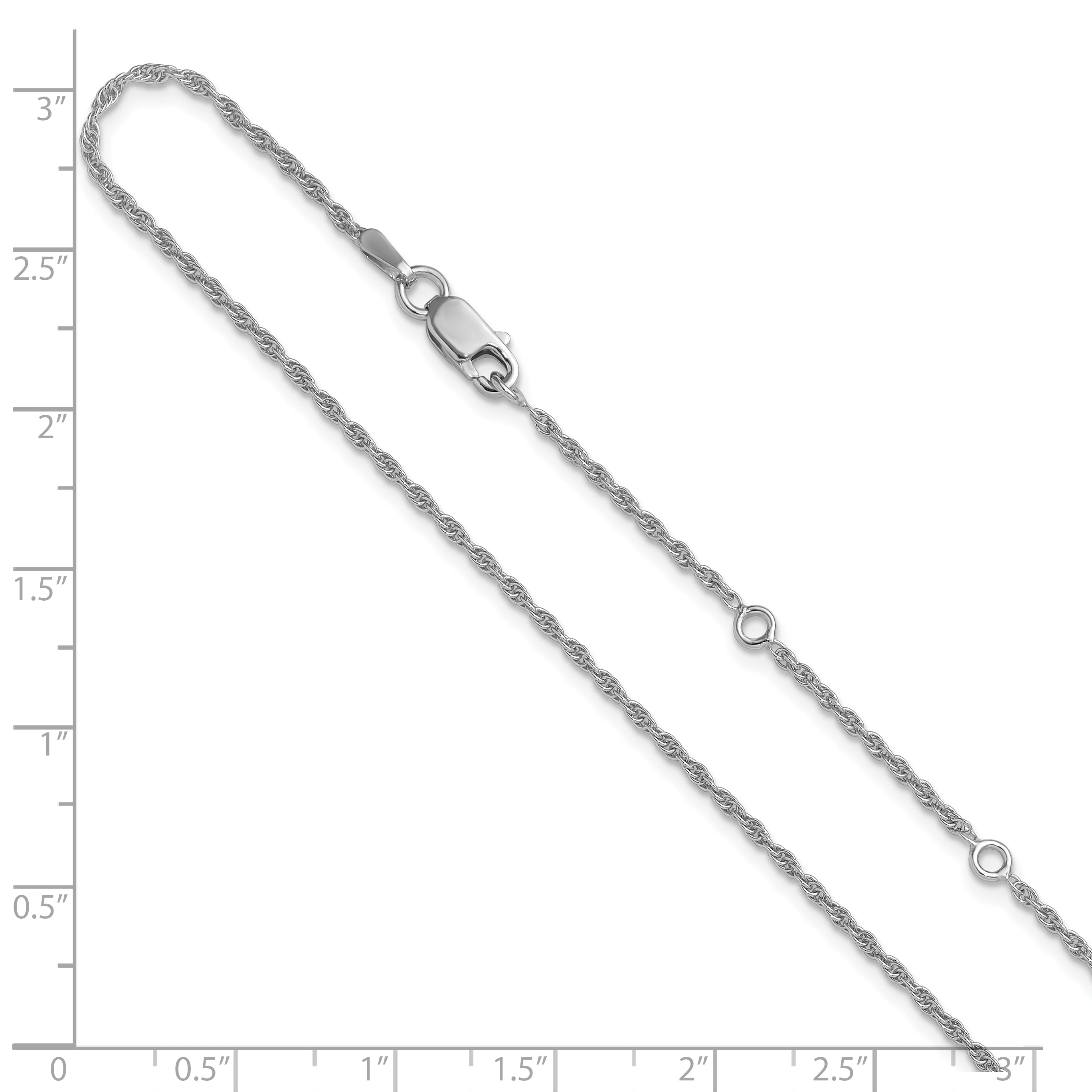 Sterling Silver RH-plt 1.55mm Loose Rope 1in+1in Adjustable Chain