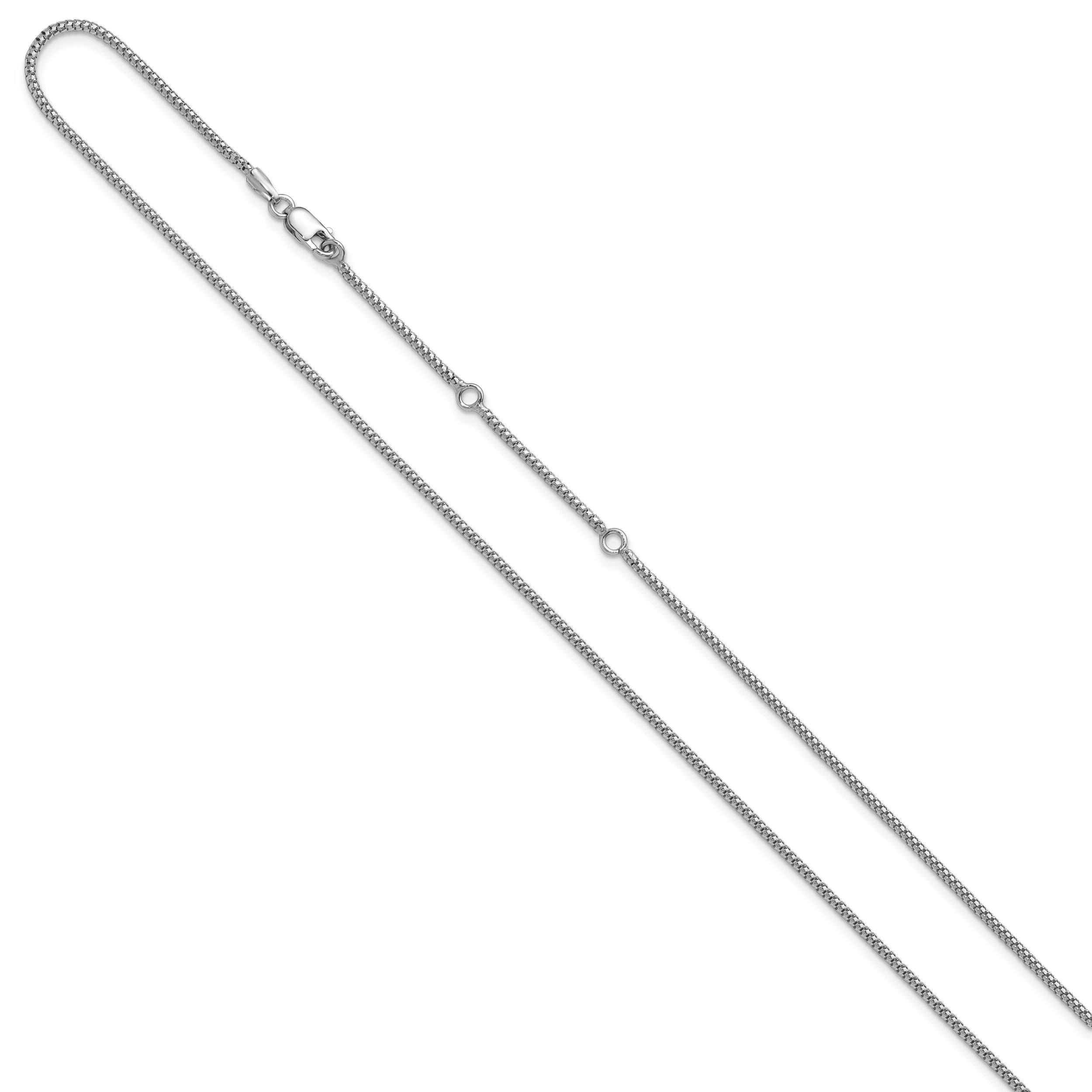 Sterling Silver RH-plt 1.4mm Popcorn 1in+1in Adjustable Chain