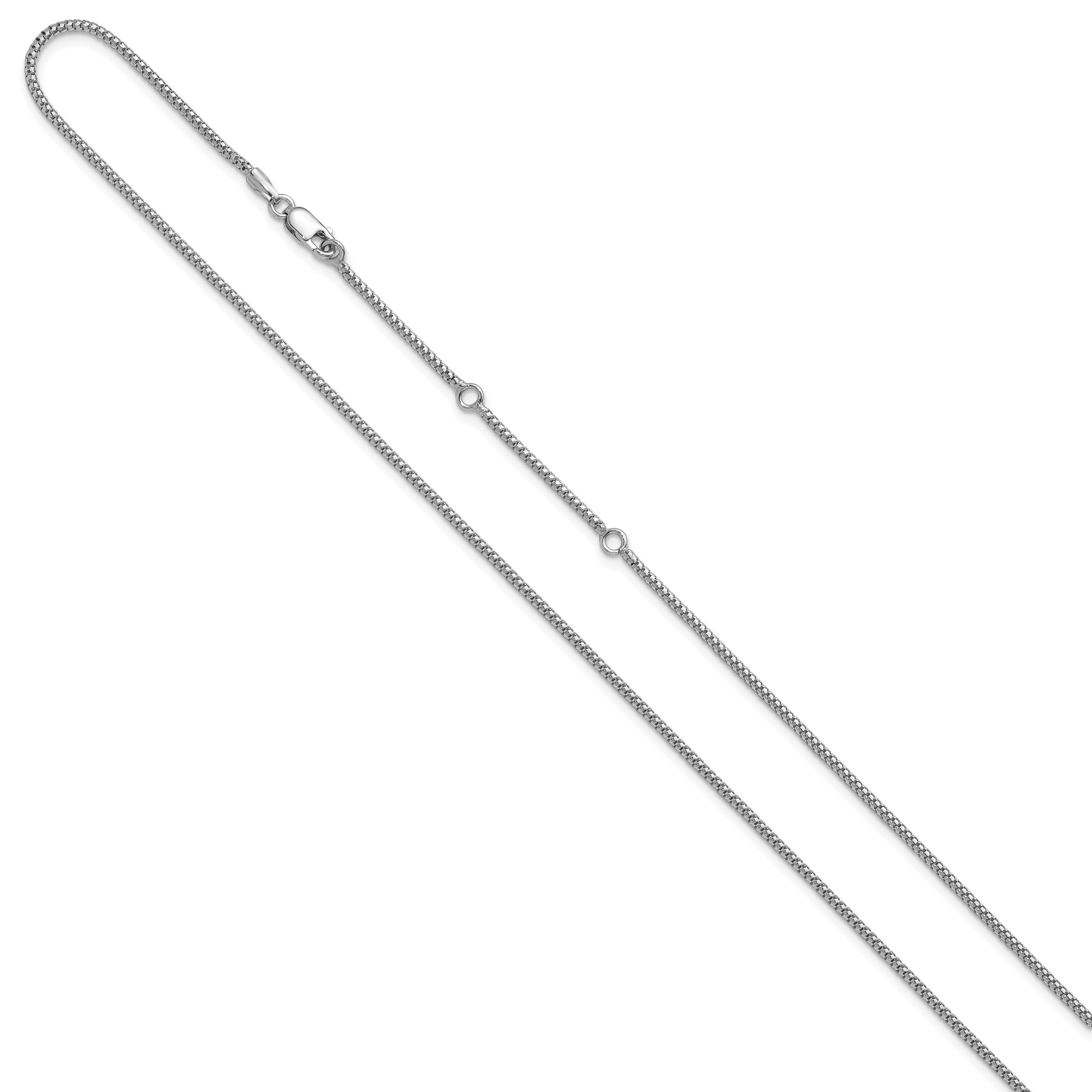 Sterling Silver RH-plt 1.4mm Popcorn 1in+1in Adjustable Chain