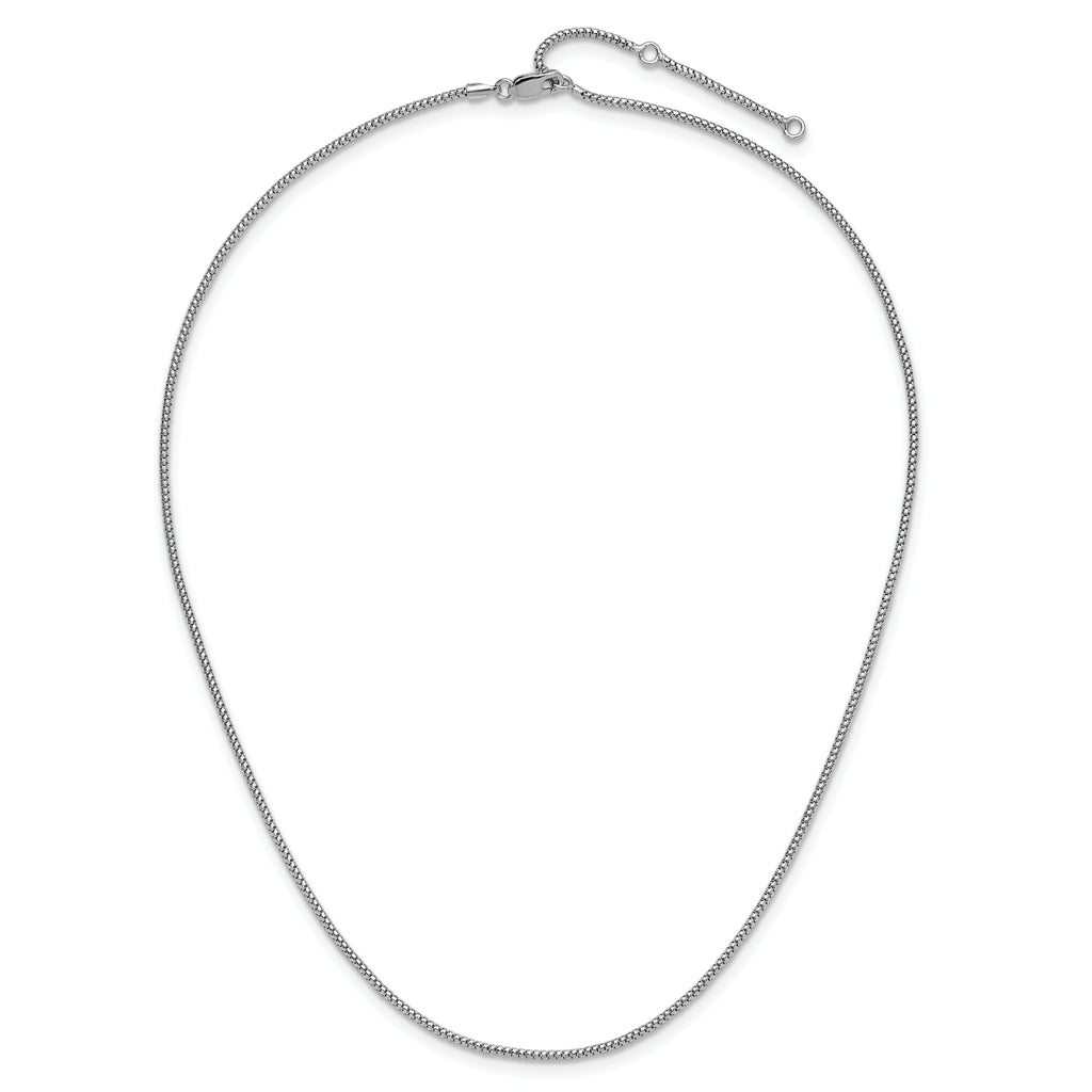 Sterling Silver RH-plt 1.4mm Popcorn 1in+1in Adjustable Chain