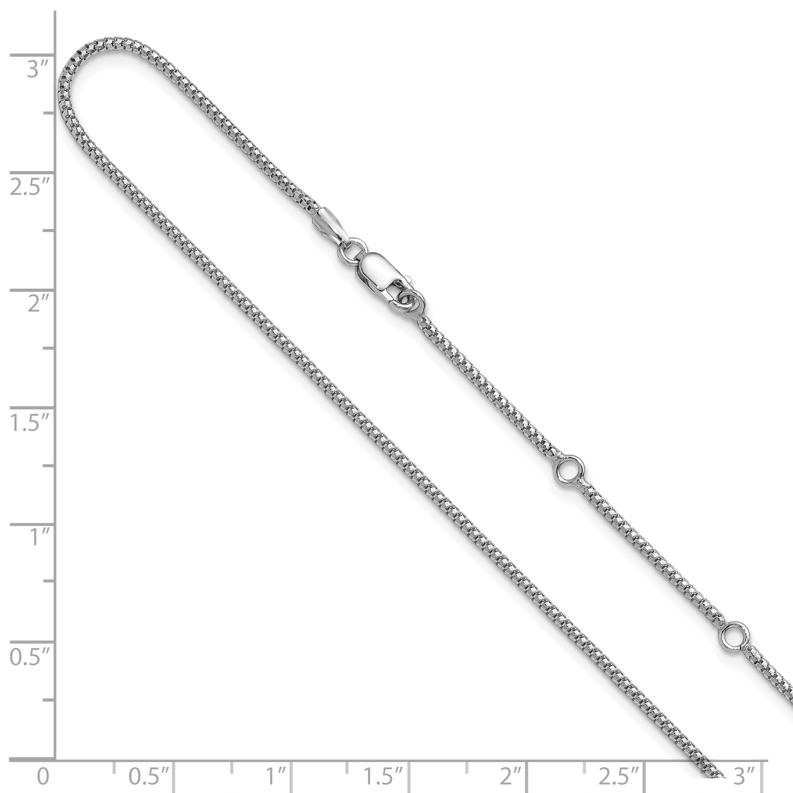 Sterling Silver RH-plt 1.4mm Popcorn 1in+1in Adjustable Chain