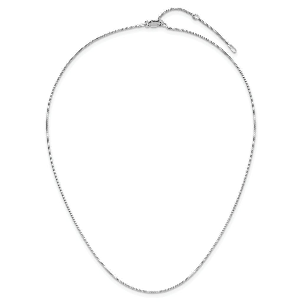 SS Rh-plat .95mm Round Snake 1in+1in Adjustable Chain