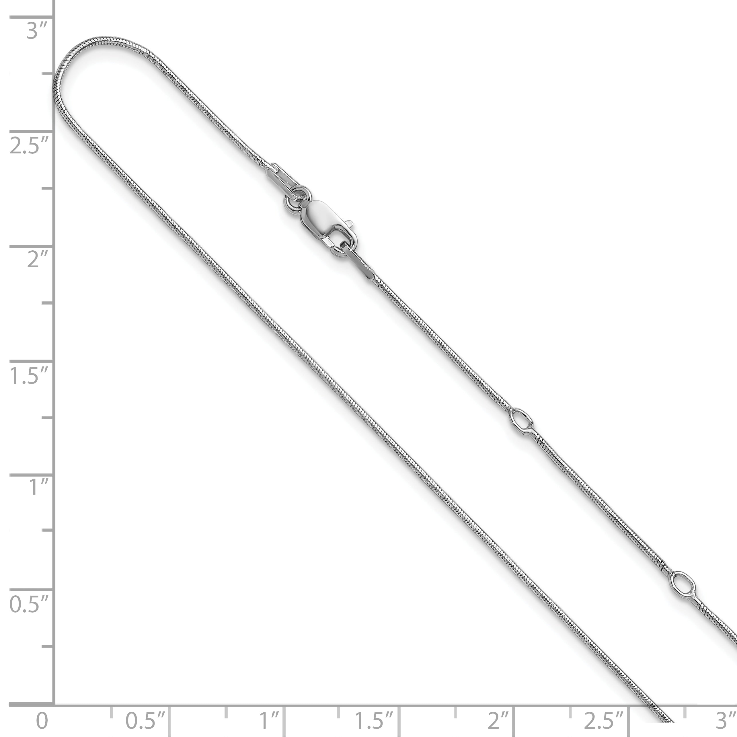 SS Rh-plat .95mm Round Snake 1in+1in Adjustable Chain