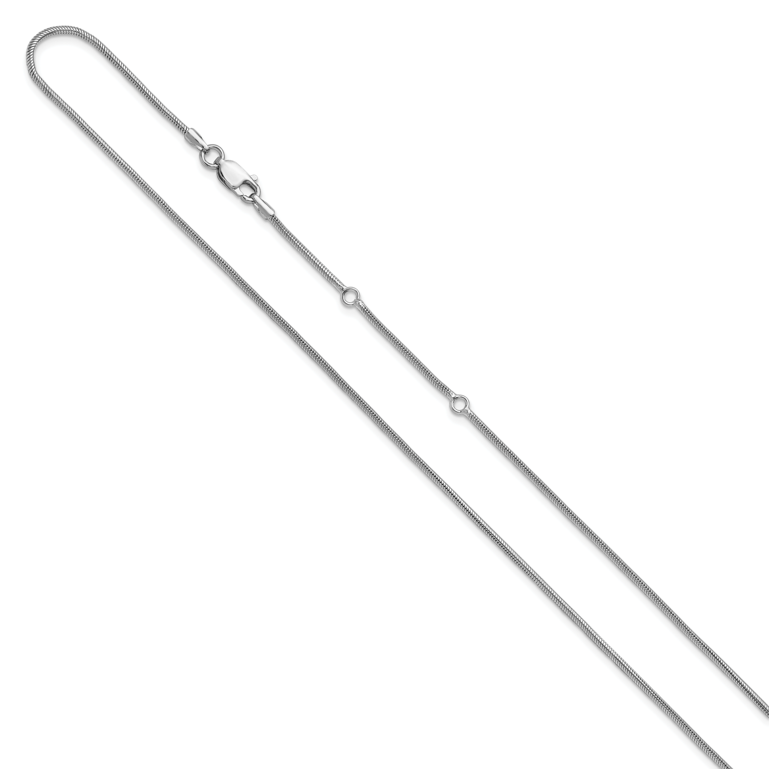SS Rh-plat 1.4mm Round Snake 1in+1in Adjustable Chain Secondary image