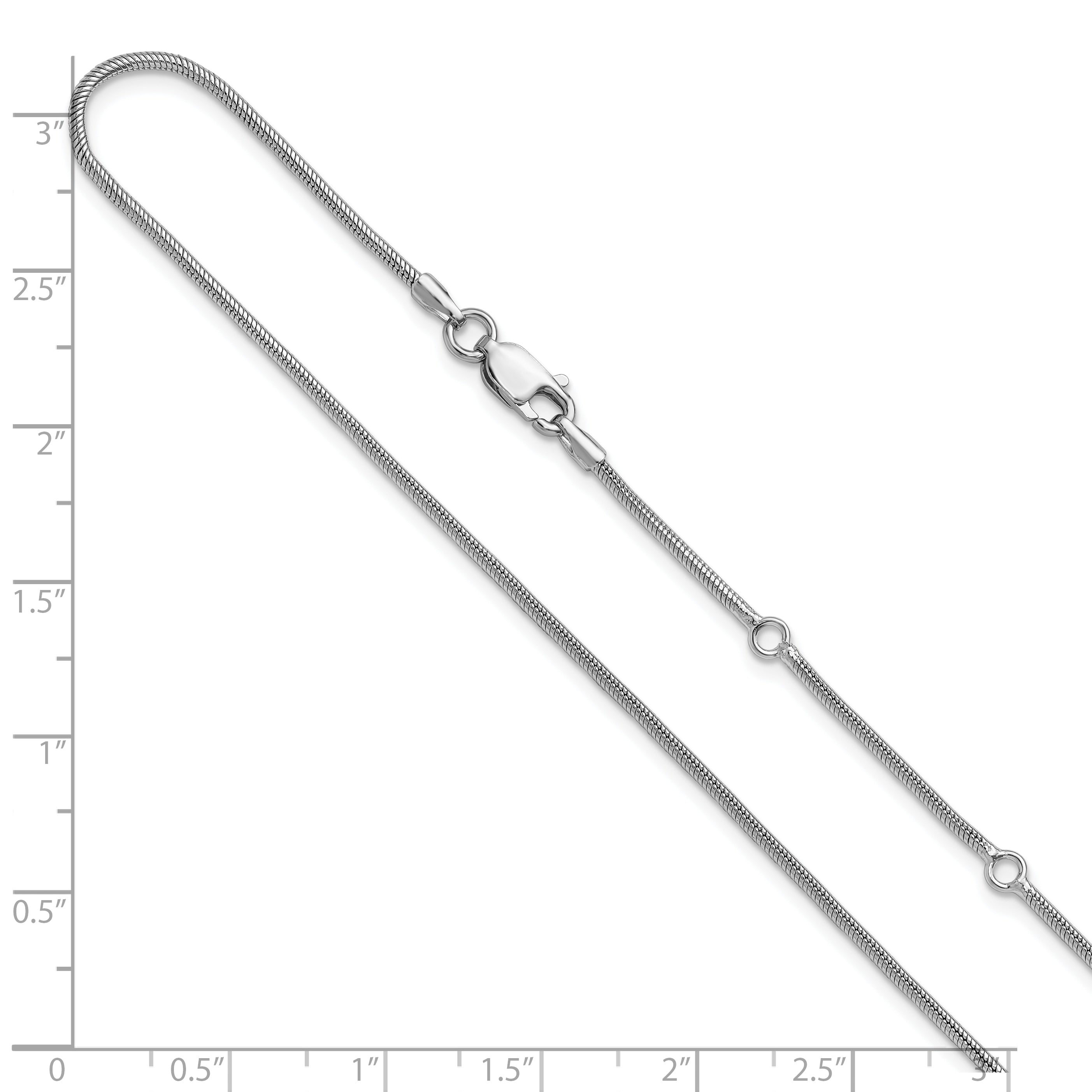 SS Rh-plat 1.4mm Round Snake 1in+1in Adjustable Chain