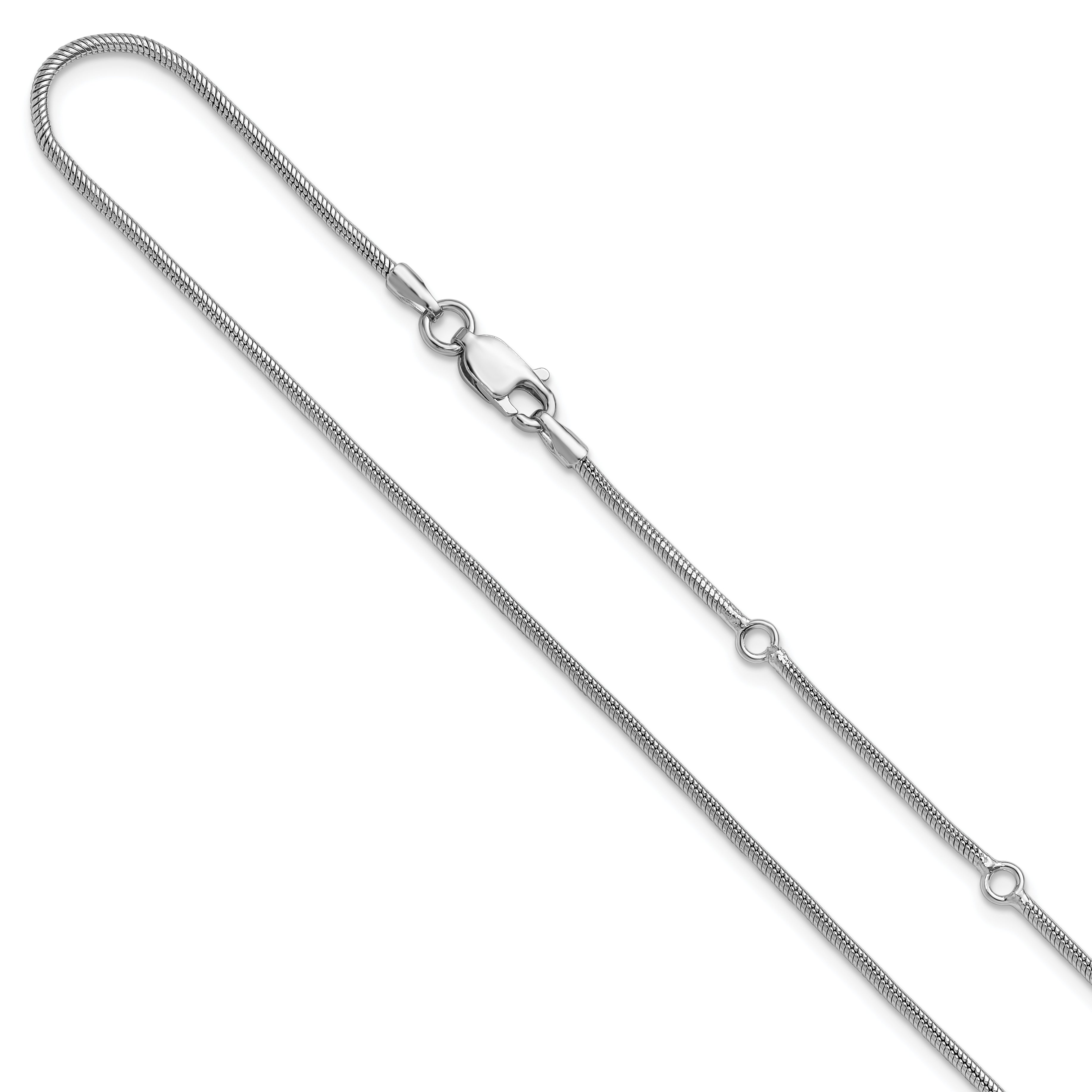 SS Rh-plat 1.4mm Round Snake 1in+1in Adjustable Chain Main image