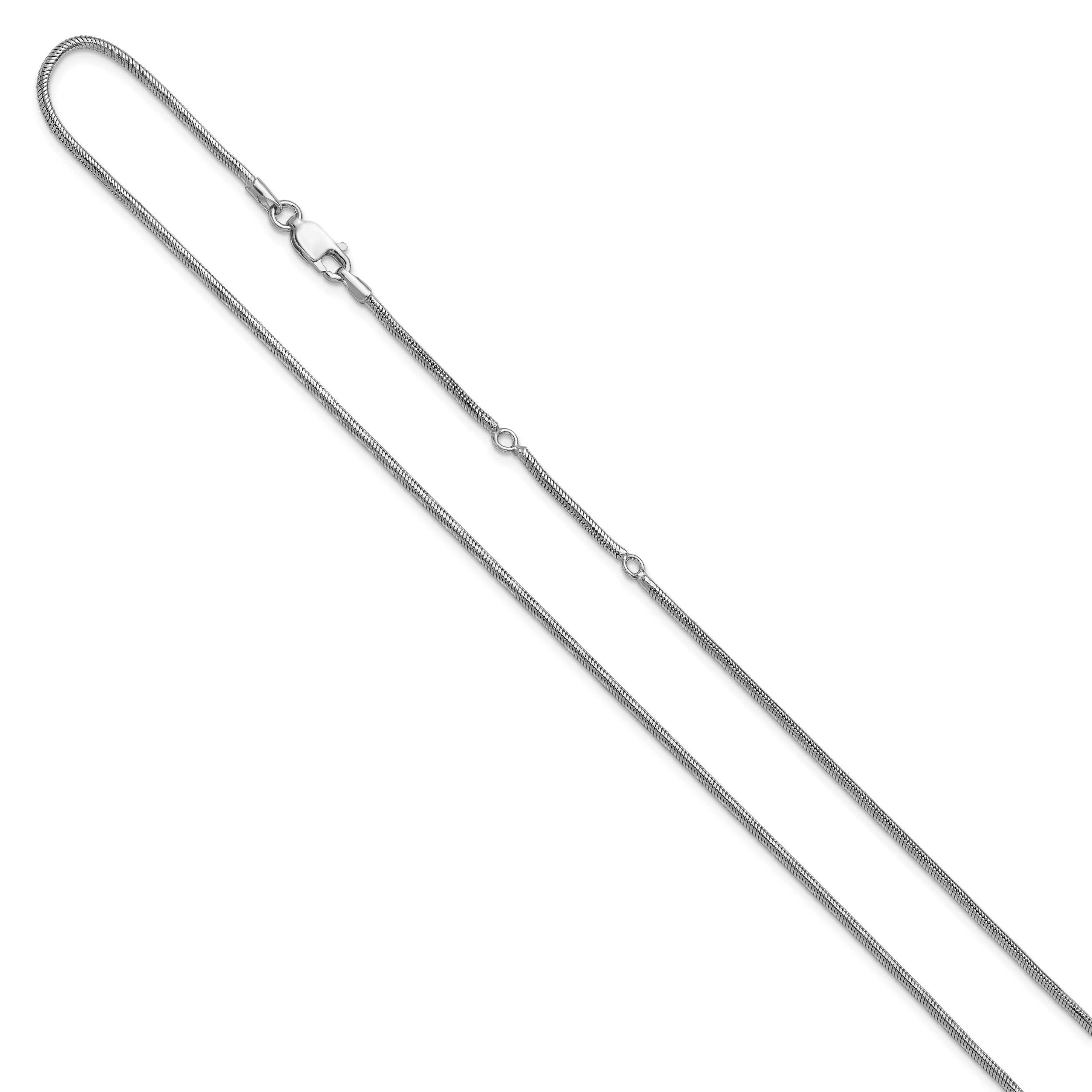 SS Rh-plat 1.6mm Round Snake 1in+1in Adjustable Chain Secondary image