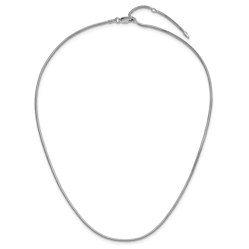 SS Rh-plat 1.6mm Round Snake 1in+1in Adjustable Chain