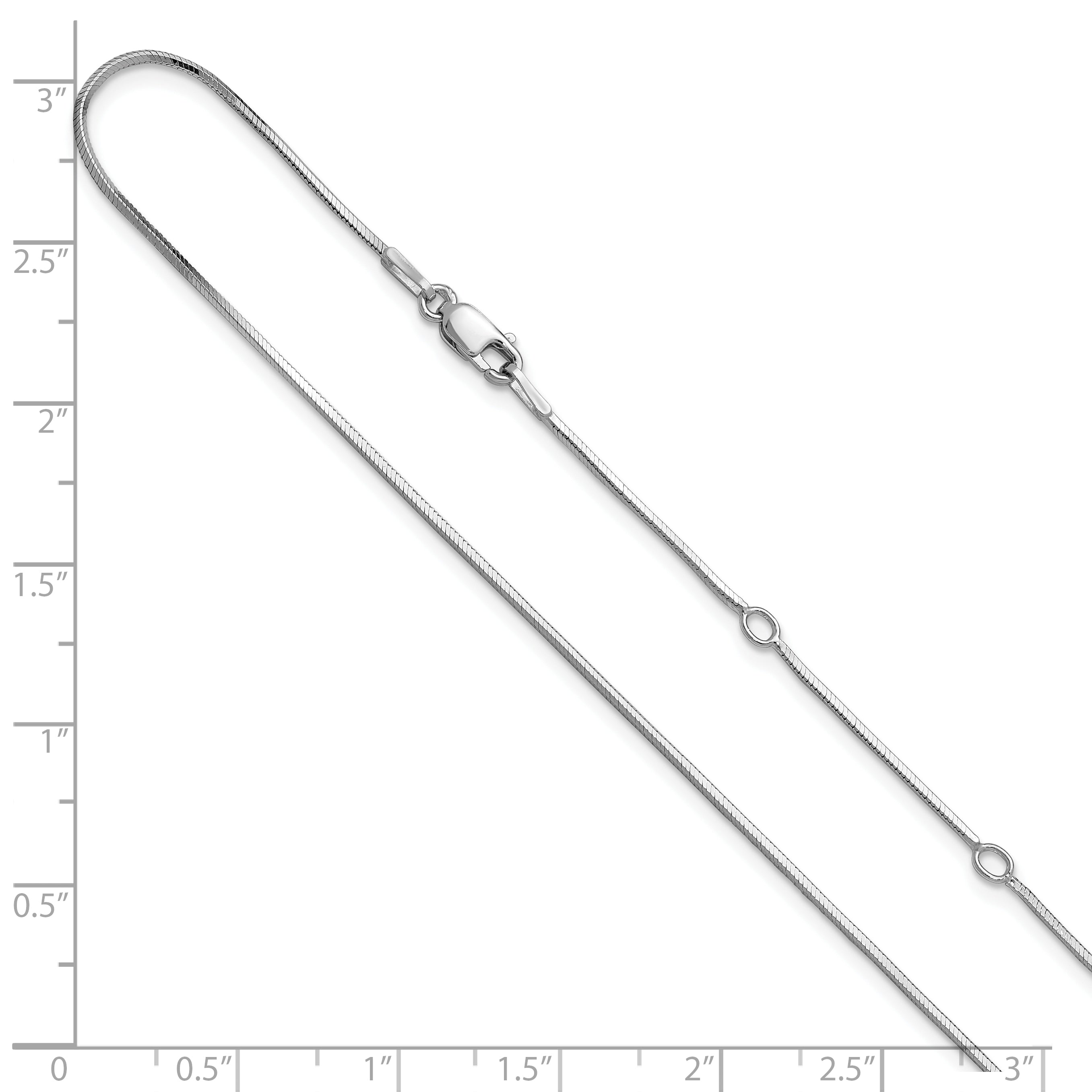 SS RH-plated 1mm D/C Square Snake 1in+1in Adjustable Chain