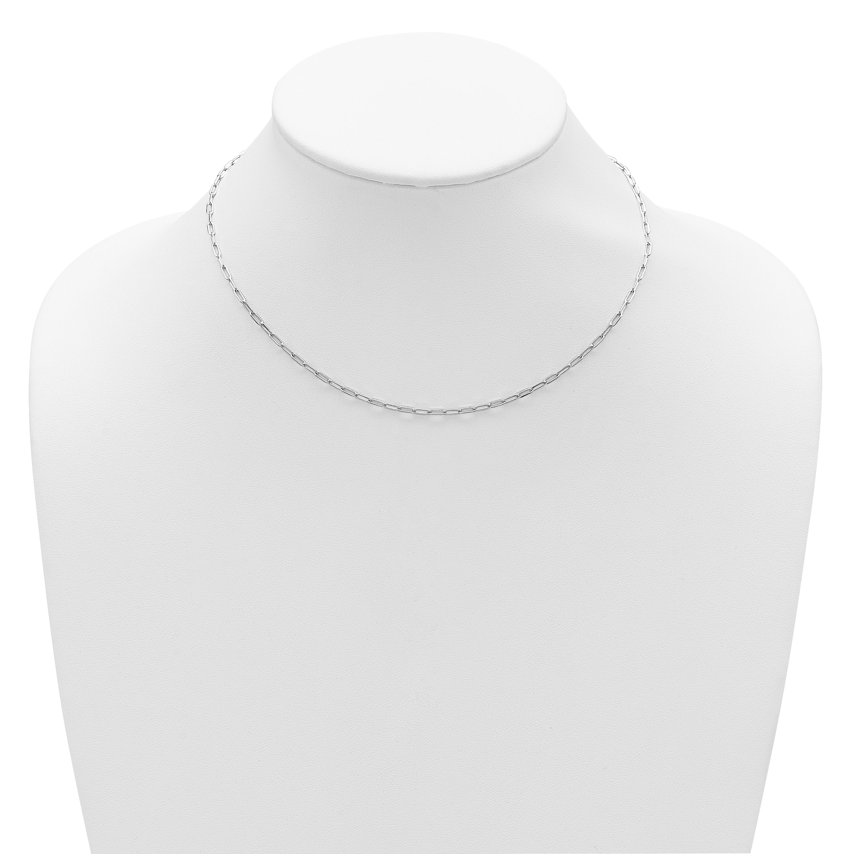 Sterling Silver RH-plt 2.3mm Paperclip 1in+1in Adjustable Chain