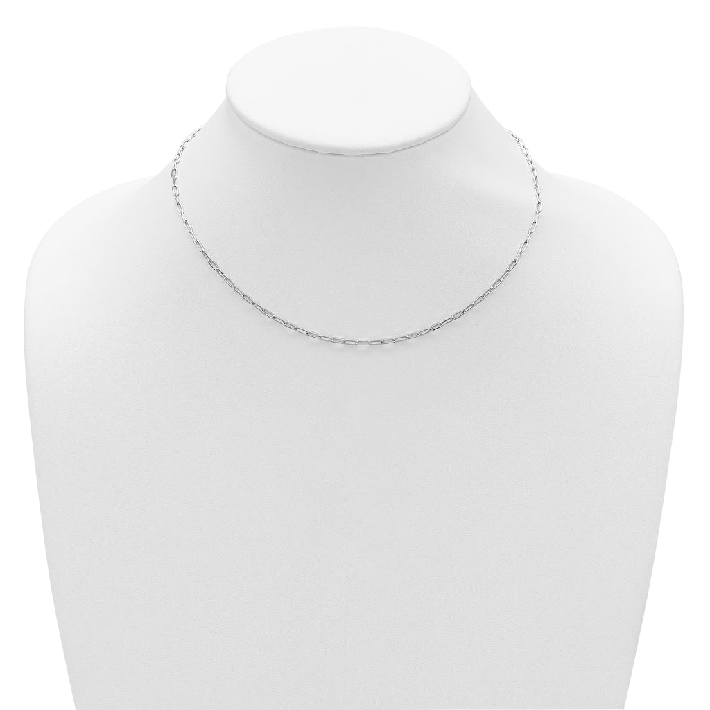 Sterling Silver RH-plt 2.3mm Paperclip 1in+1in Adjustable Chain