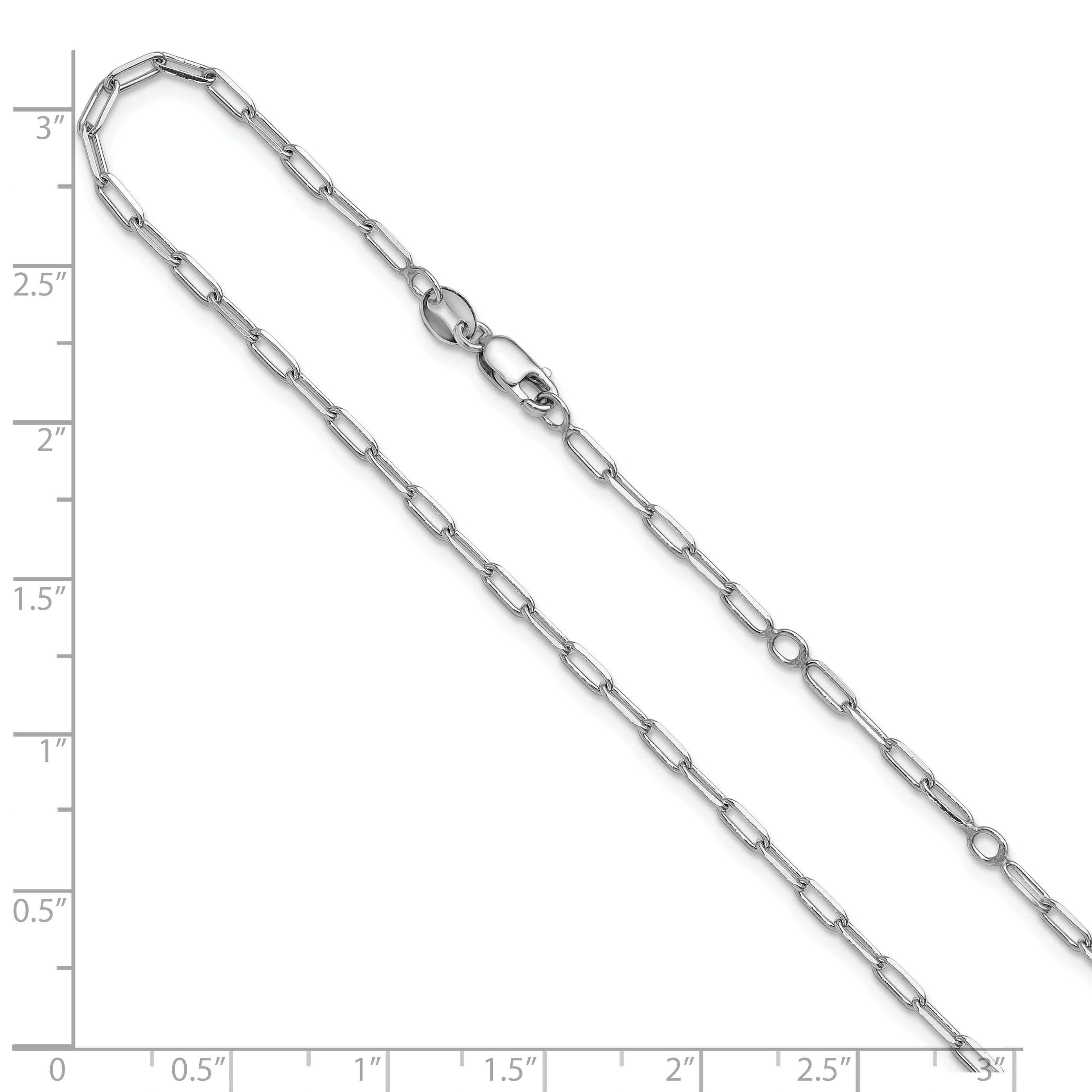 Sterling Silver RH-plt 2.3mm Paperclip 1in+1in Adjustable Chain