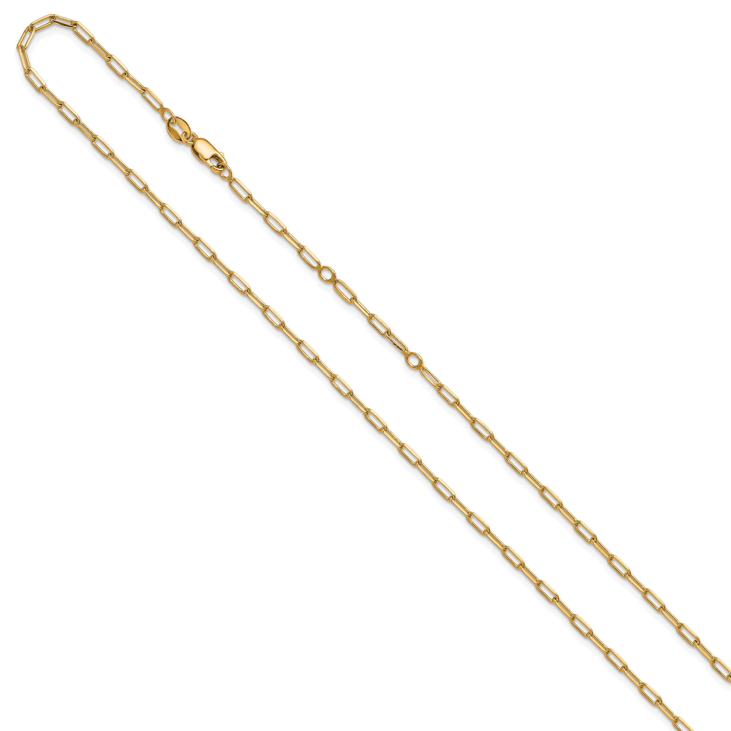 Sterling Silver Gold-plt 2.3mm Paperclip 1in+1in Adjustable Chain