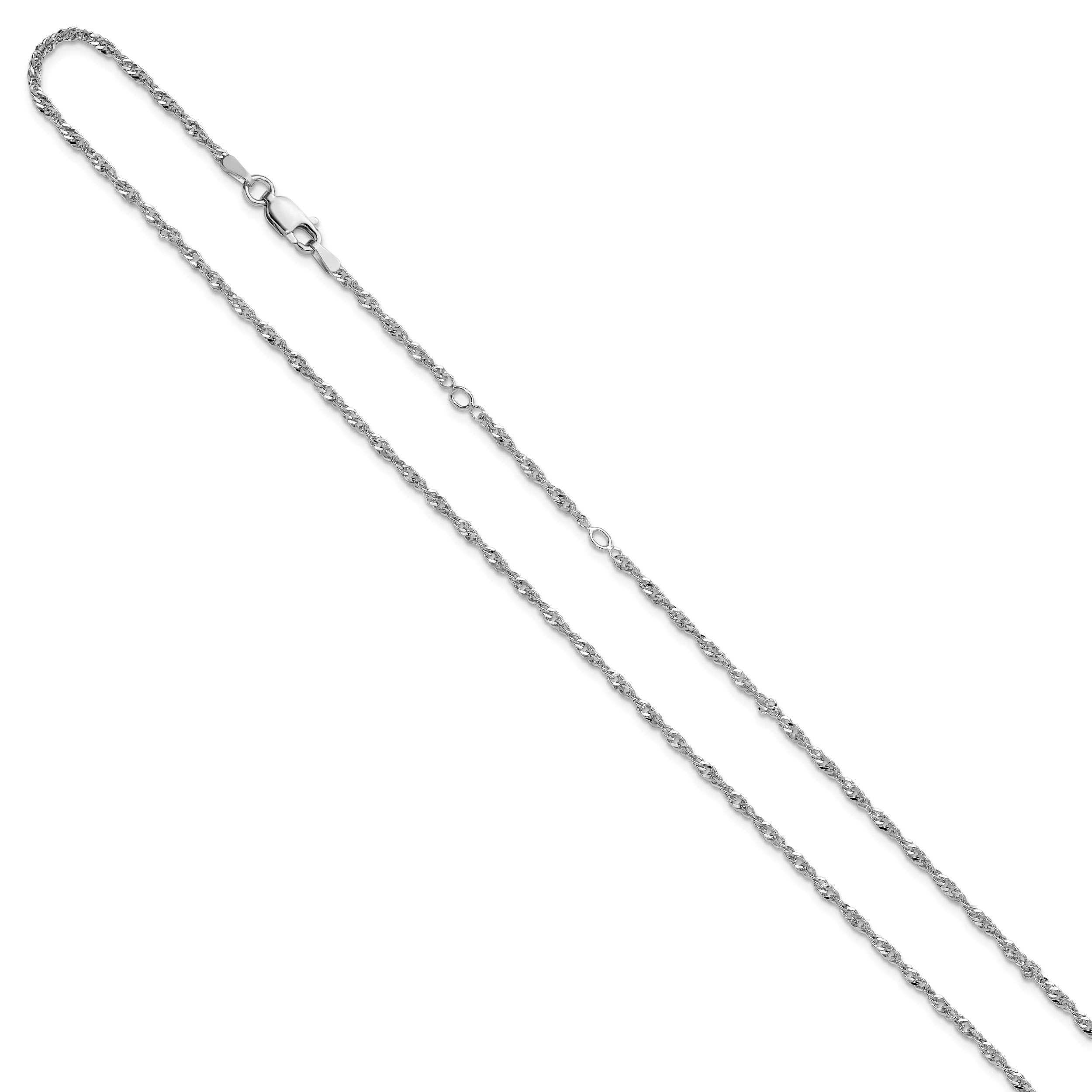 Sterling Silver Rh-plated 2mm Singapore 1in+1in Adjustable Chain Secondary image