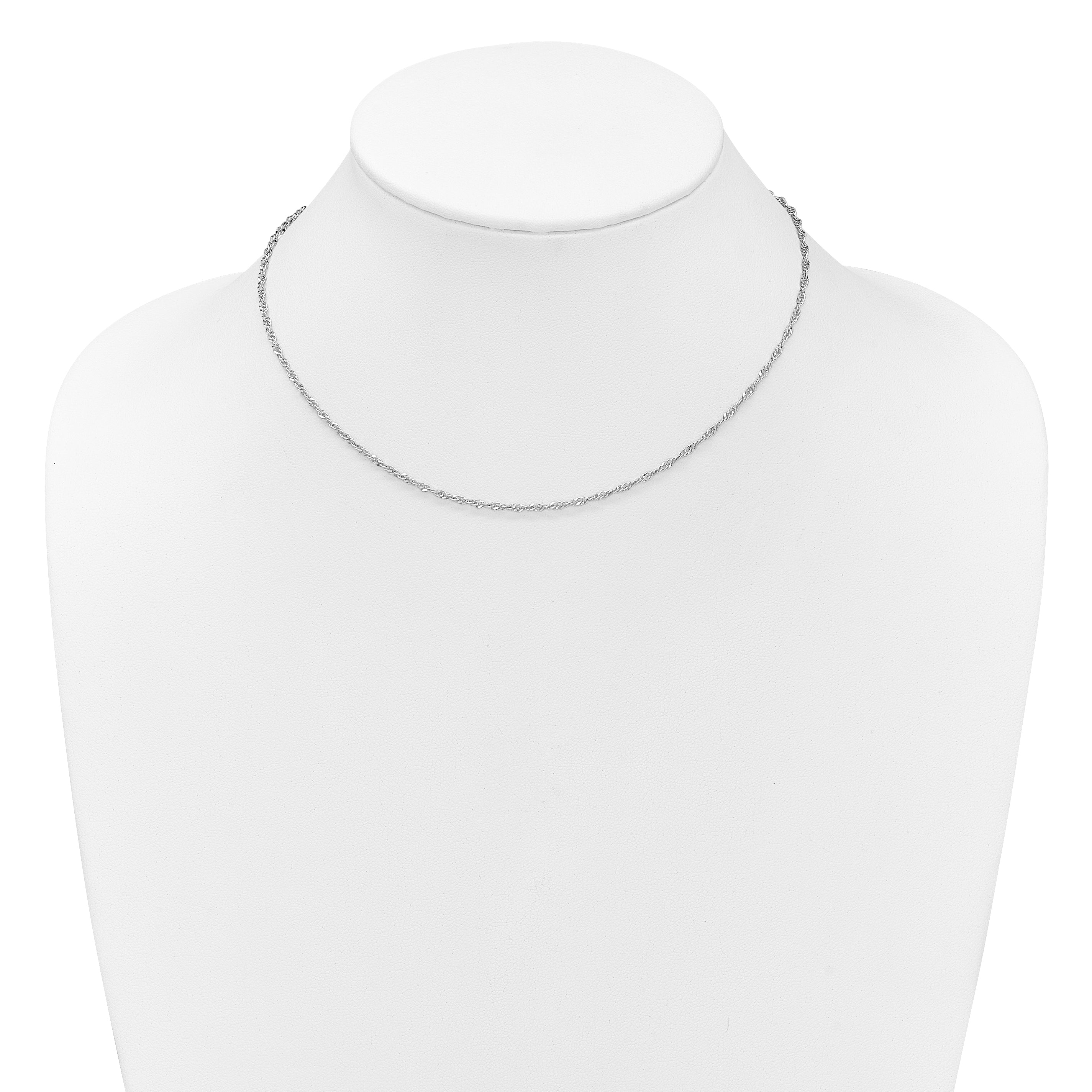 Sterling Silver Rh-plated 2mm Singapore 1in+1in Adjustable Chain