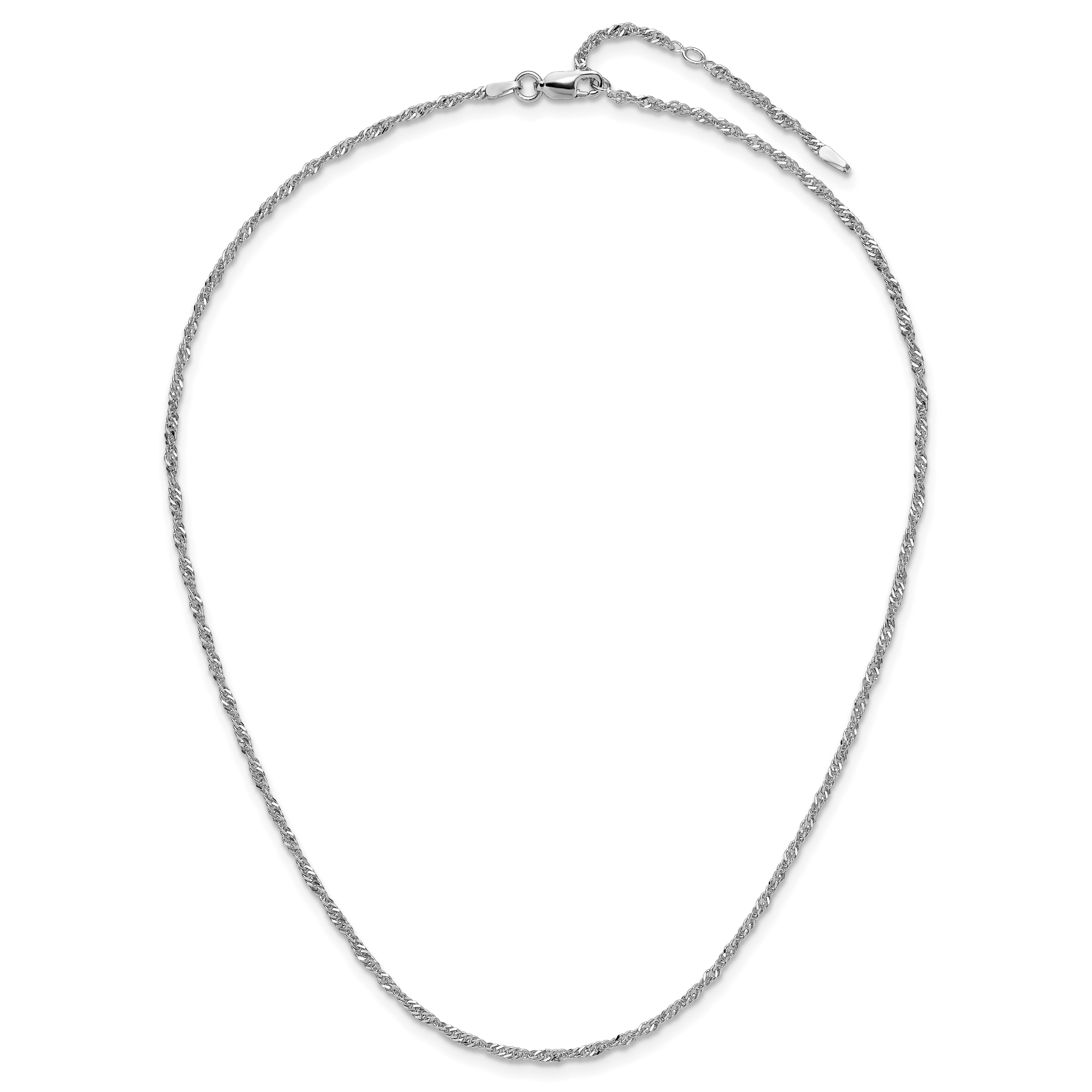 Sterling Silver Rh-plated 2mm Singapore 1in+1in Adjustable Chain