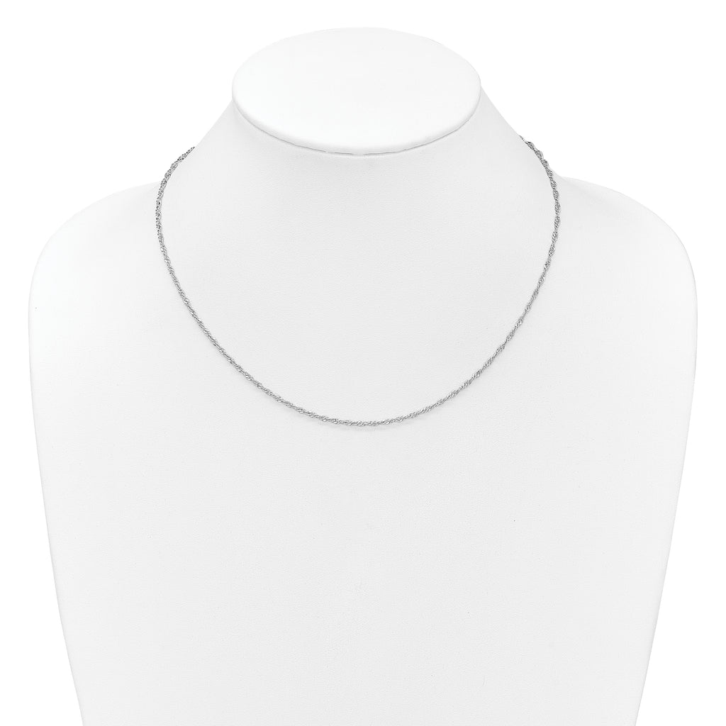 Sterling Silver Rh-plated 2mm Singapore 1in+1in Adjustable Chain