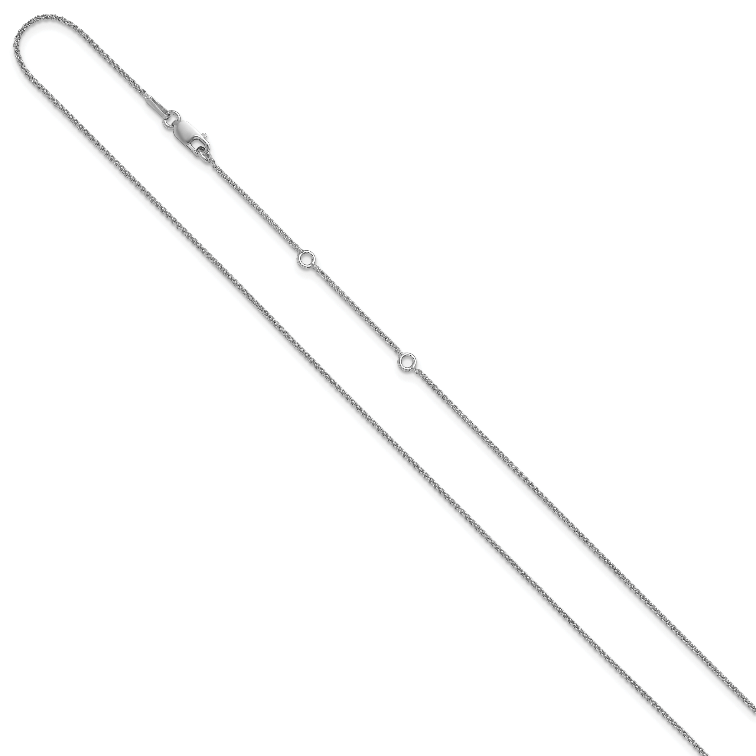 Sterling Silver Rh-plated 1mm Spiga 1in+1in Adjustable Chain