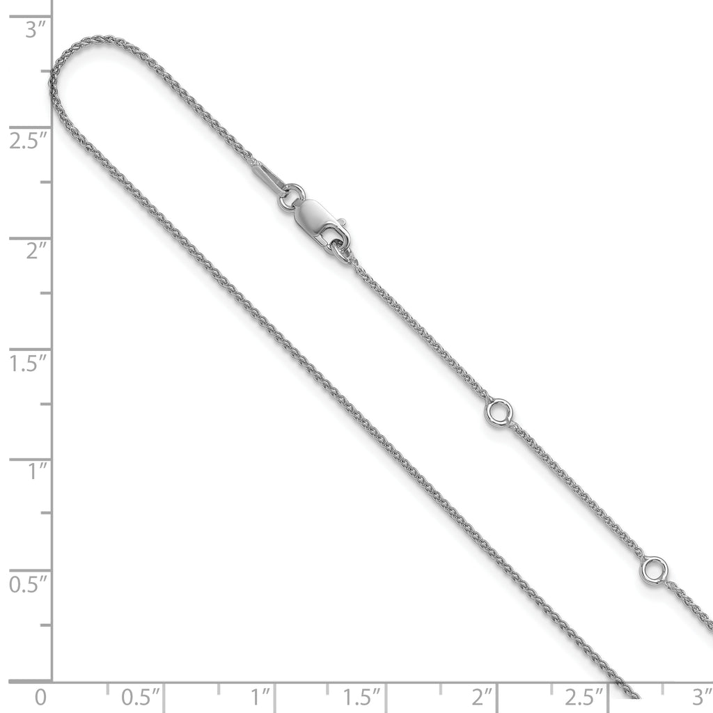 Sterling Silver Rh-plated 1mm Spiga 1in+1in Adjustable Chain