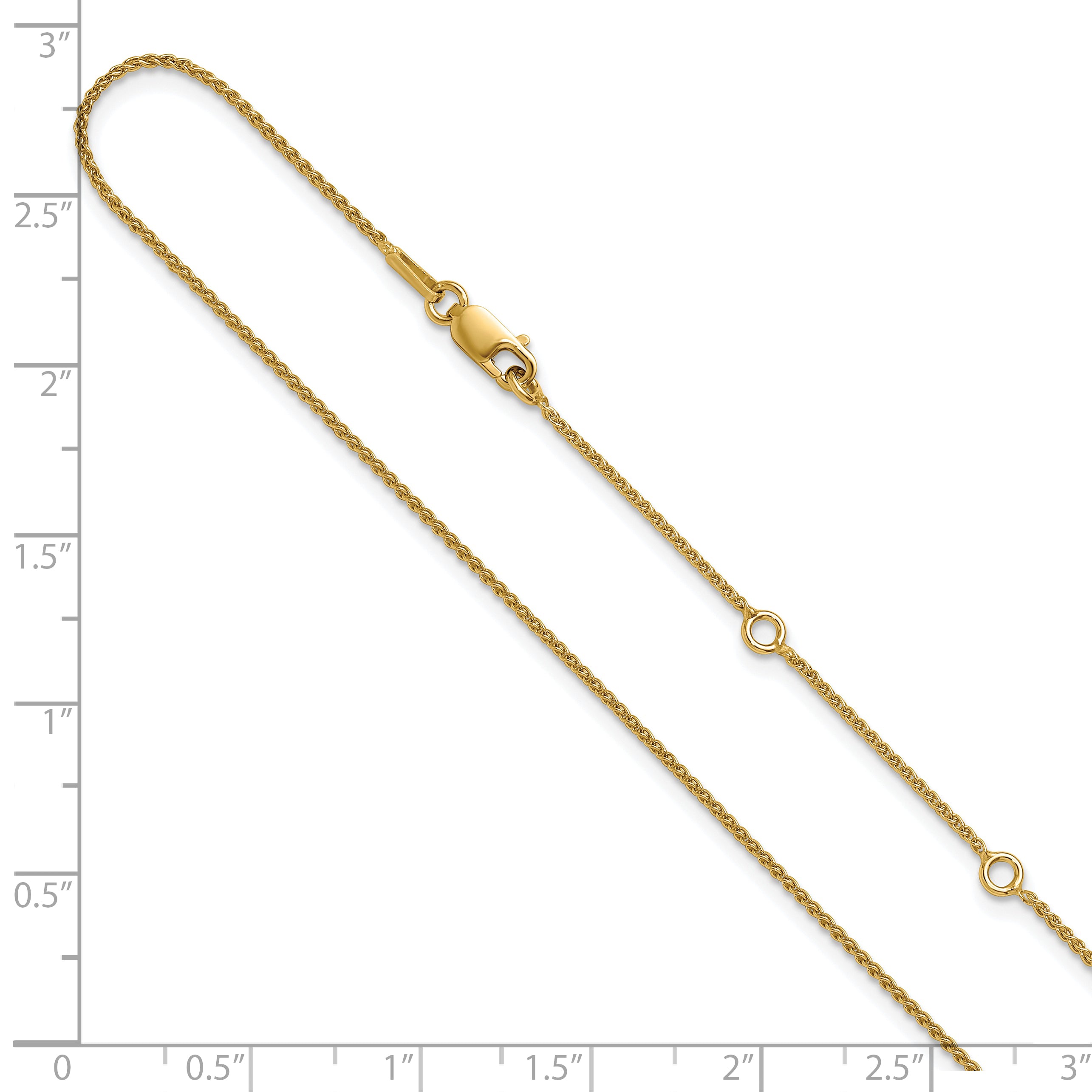 Sterling Silver Gold-plated 1mm Spiga 1in+1in Adjustable Chain