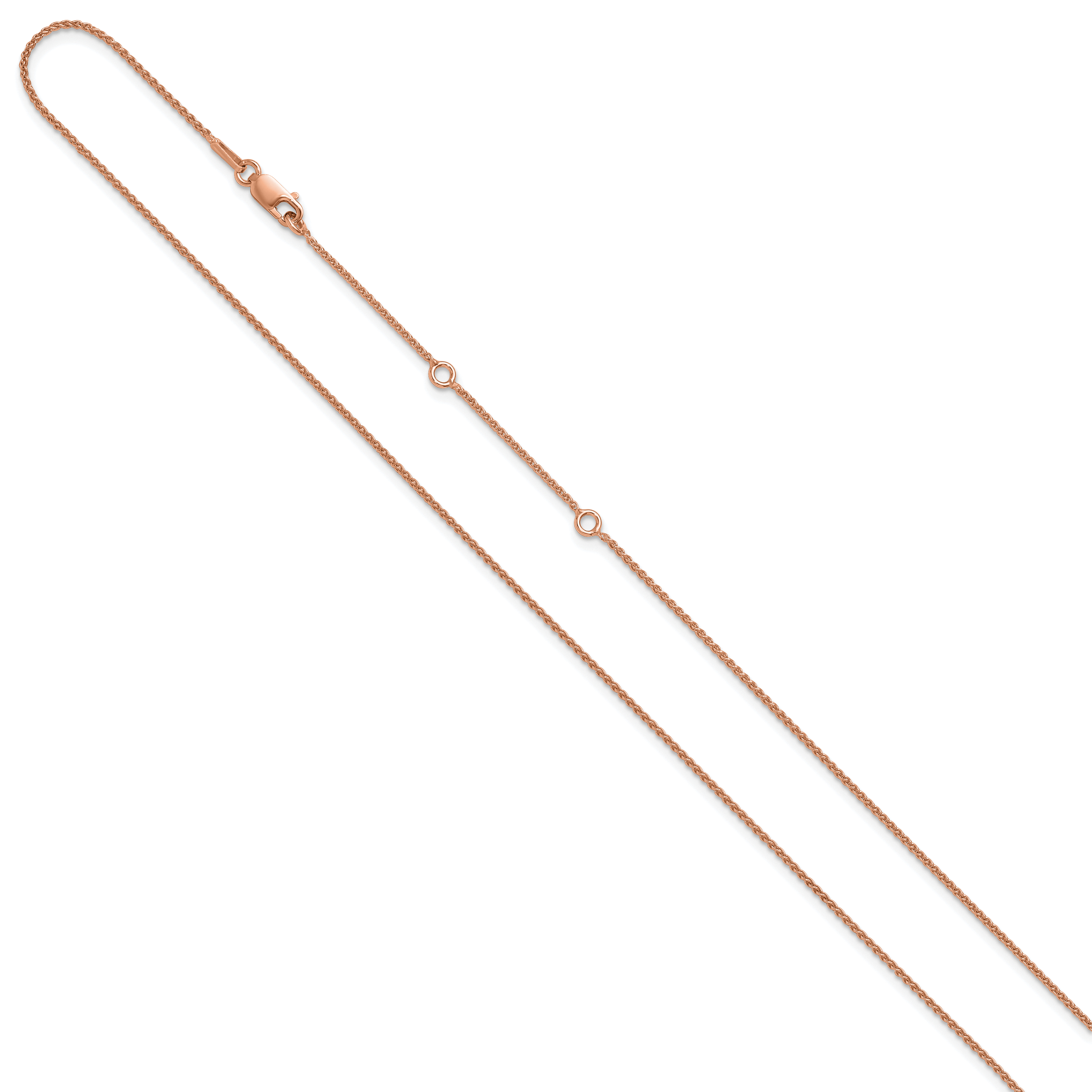 Sterling Silver Rose Gold-plated 1mm Spiga 1in+1in Adjustable Chai