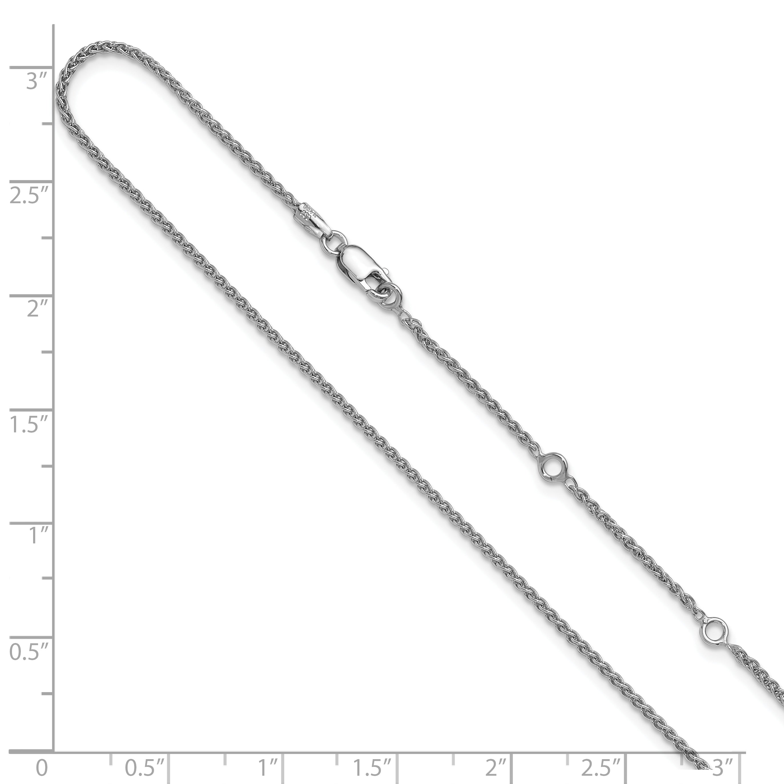 Sterling Silver Rh-plated 1.5mm Spiga 1in+1in Adjustable Chain