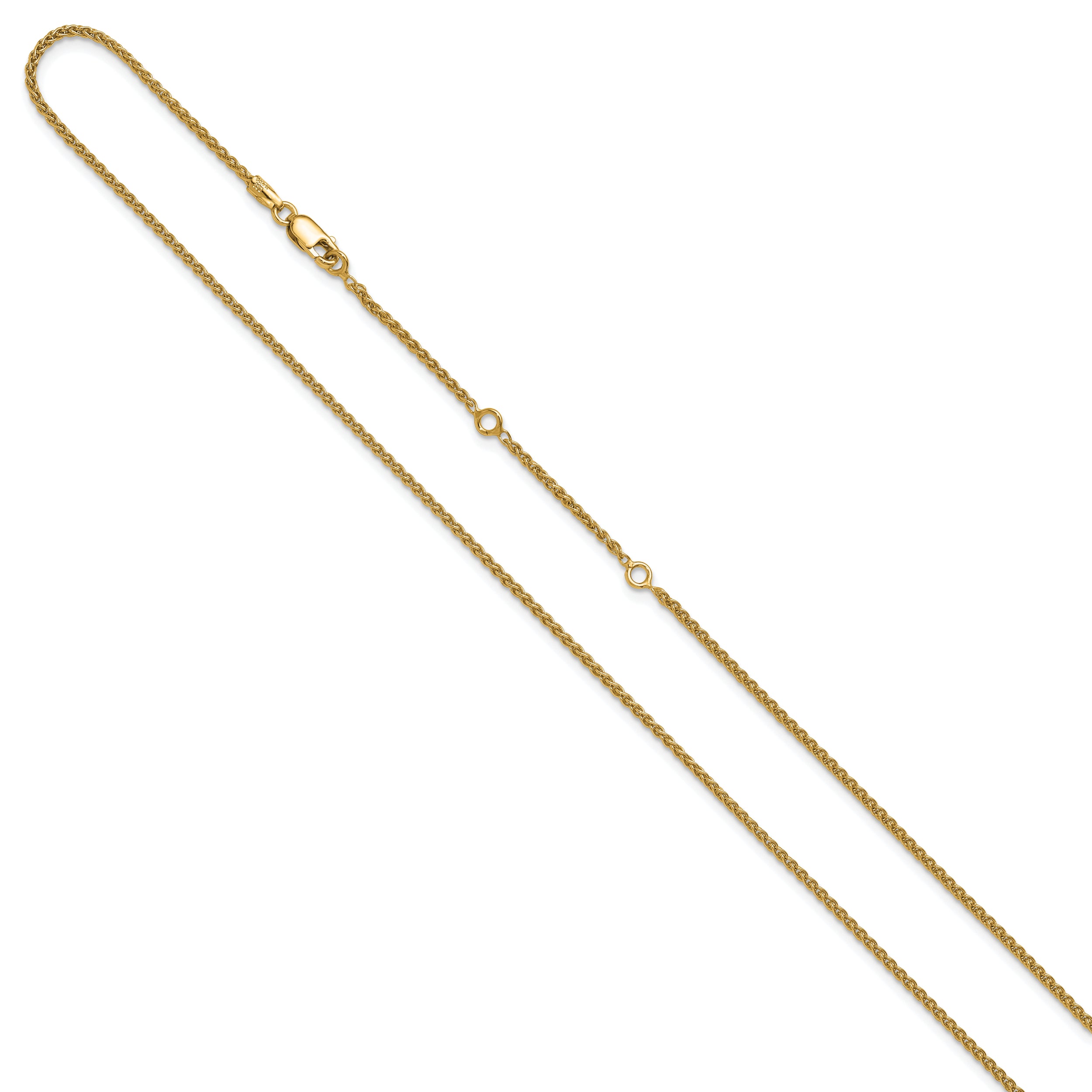 Sterling Silver Gold-plated 1.5mm Spiga 1in+1in Adjustable Chain