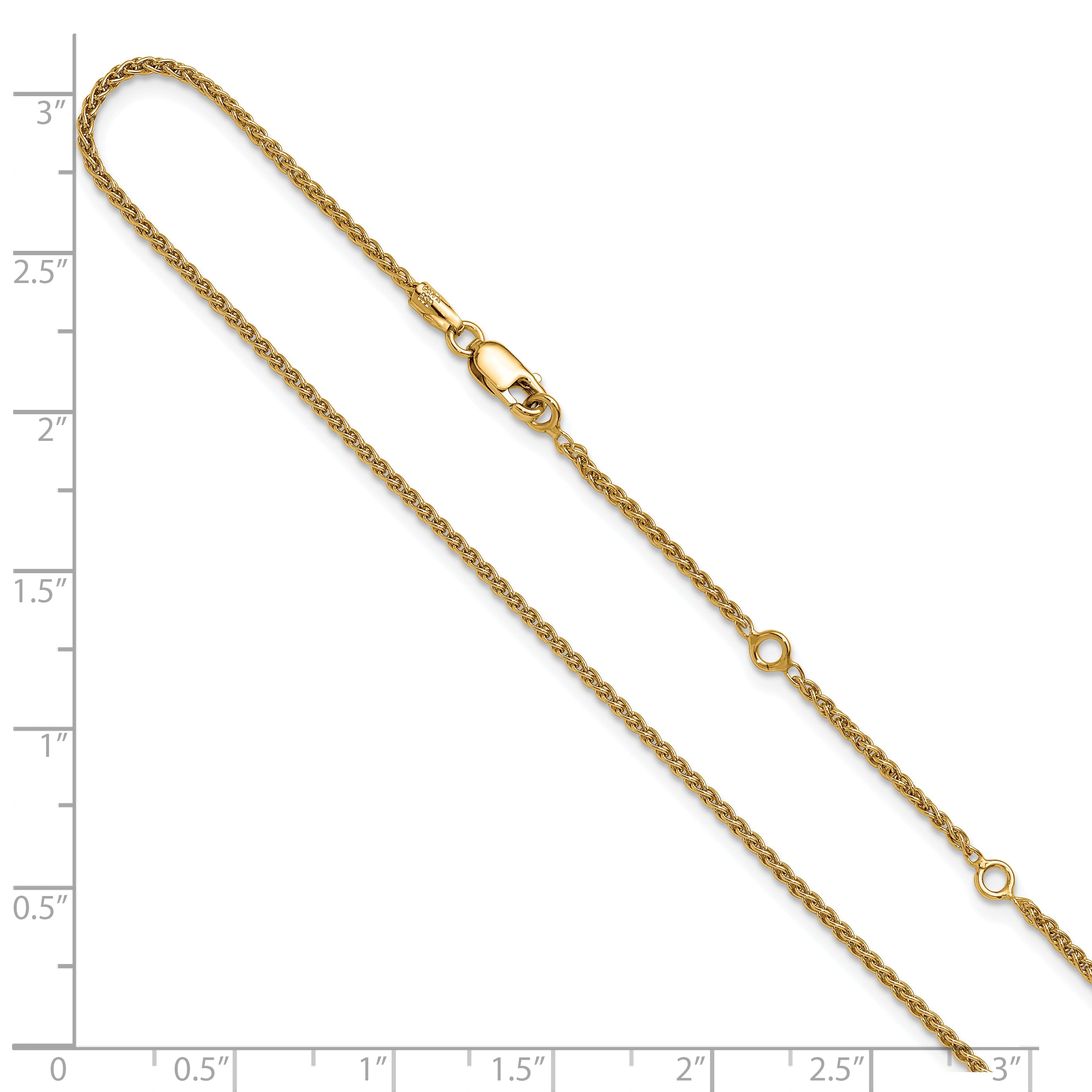 Sterling Silver Gold-plated 1.5mm Spiga 1in+1in Adjustable Chain